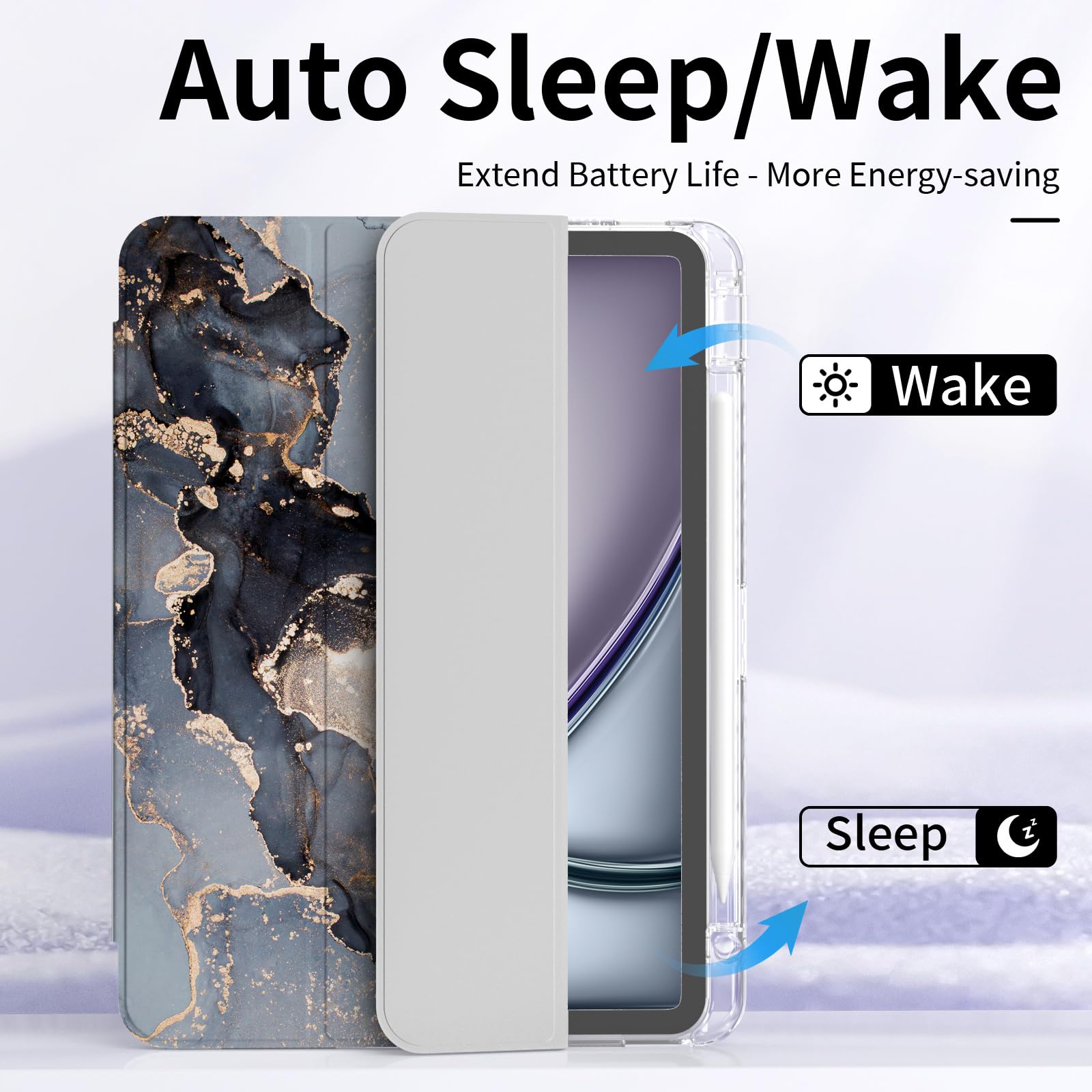 Piznernico Hybrid Slim Case For Ipad Pro 13 Inch M4 2024 Models With Pencil Holder, Trifold Stand, Shockproof Transparent Clear