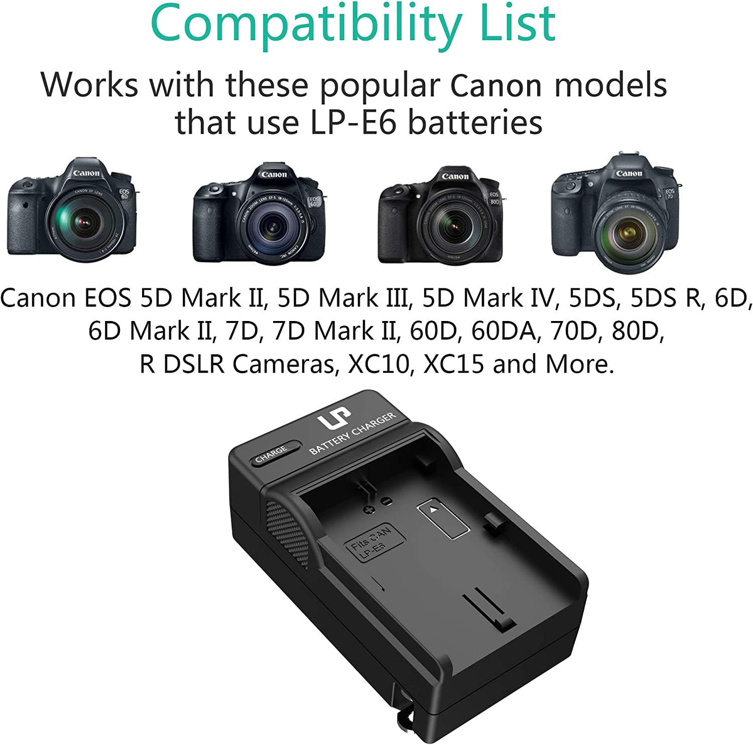 Lp Lp E6 Lp E6N Battery Charger, Charger Compatible With Canon Eos 90D, 80D, 70D, 60D, 60Da, 7D Mark Ii, 7D, 6D Mark Ii, 6D, 5D