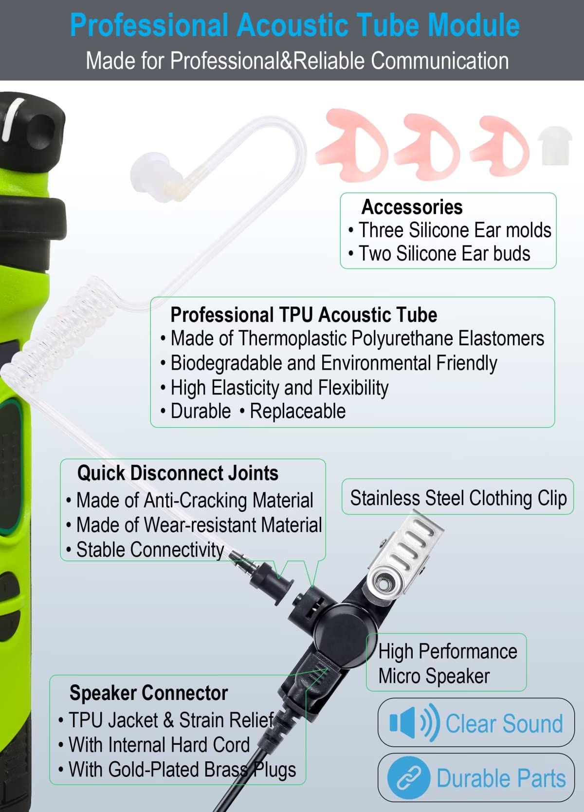 Commountain Apx 6000 Xpr 7550E Earpiece With Mic For Motorola Radios Apx 8000 (7000 4000) Xpr 7350E (7550 7350 7580E 7380E) Apx6000 Apx7000 Apx8000 Xpr7550E Xpr7550, Two Wire Surveillance Headset