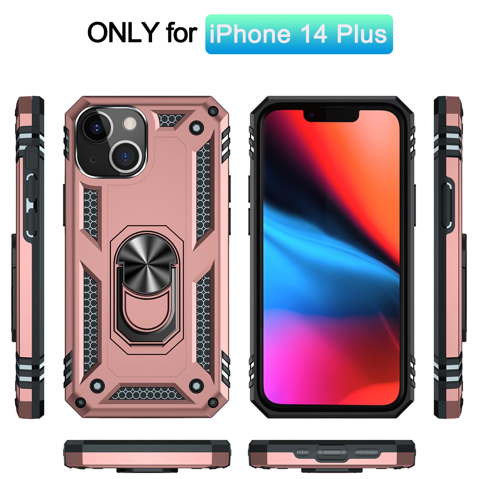 Addit Phone Case For Iphone 14 Plus Case Iphone 14 Plus Phone Case Woman, With Ring Holder Stand, Support Magnet Car Mount, Mili