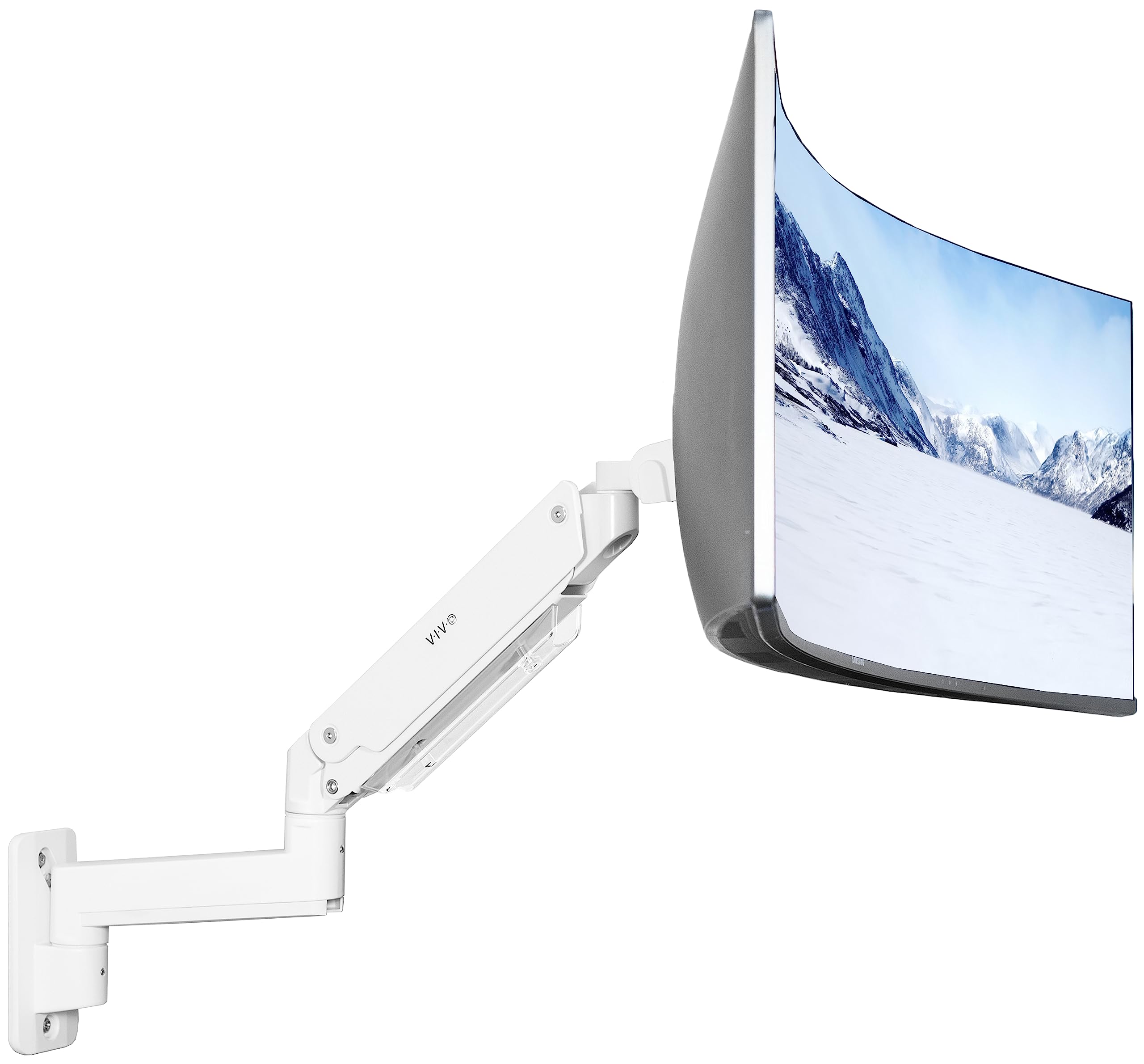 VIVO Premium Aluminum Heavy Duty Monitor Arm for Ultrawide Screens up to 49 inches and 44 lbs, Single Wall Mount, Pneumatic Height, Max VESA 100x100, White, MOUNT V101G1W