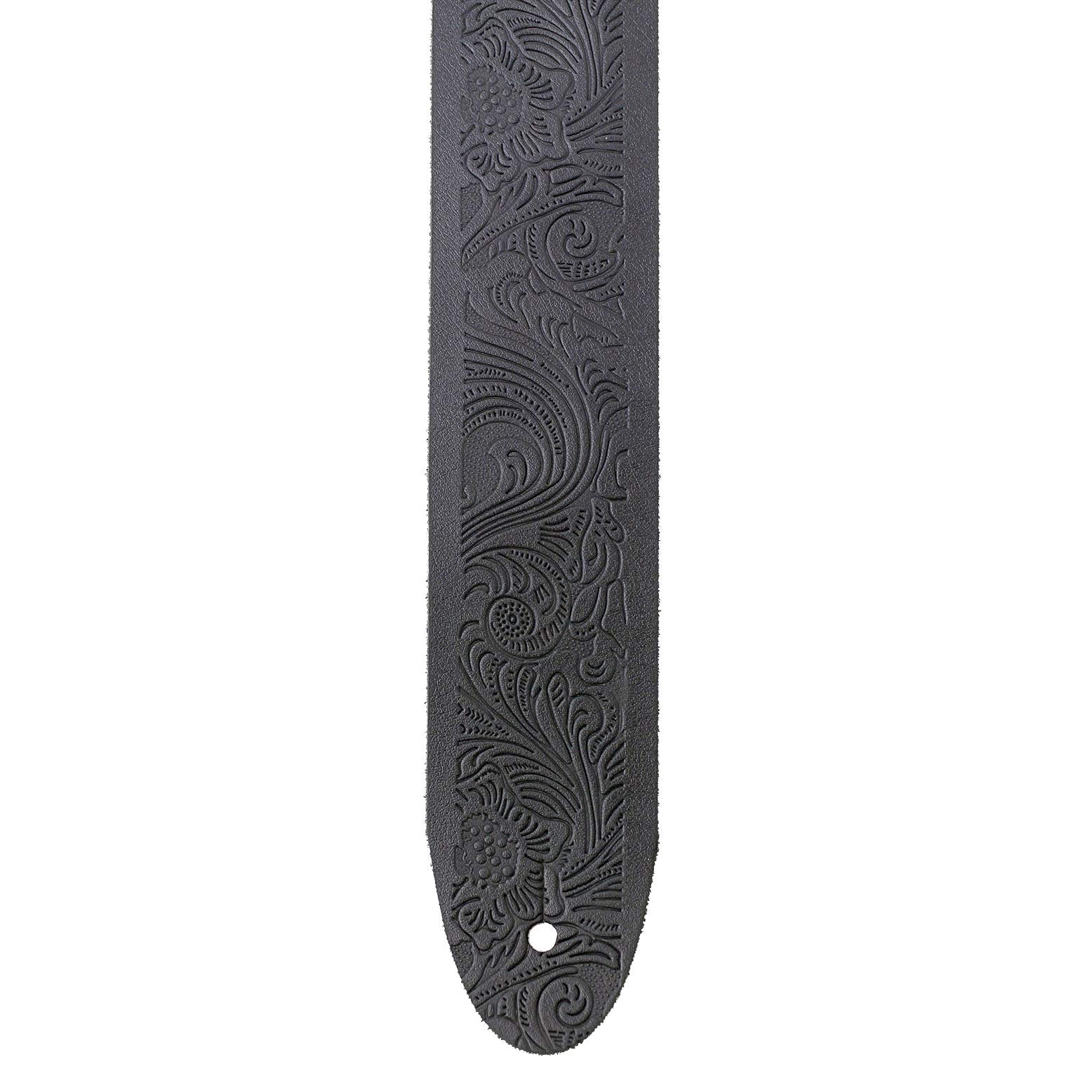 Walker & Williams Sp 74 Soft Black Premium Thick Italian Leather Guitar Strap Live Oak Tooling
