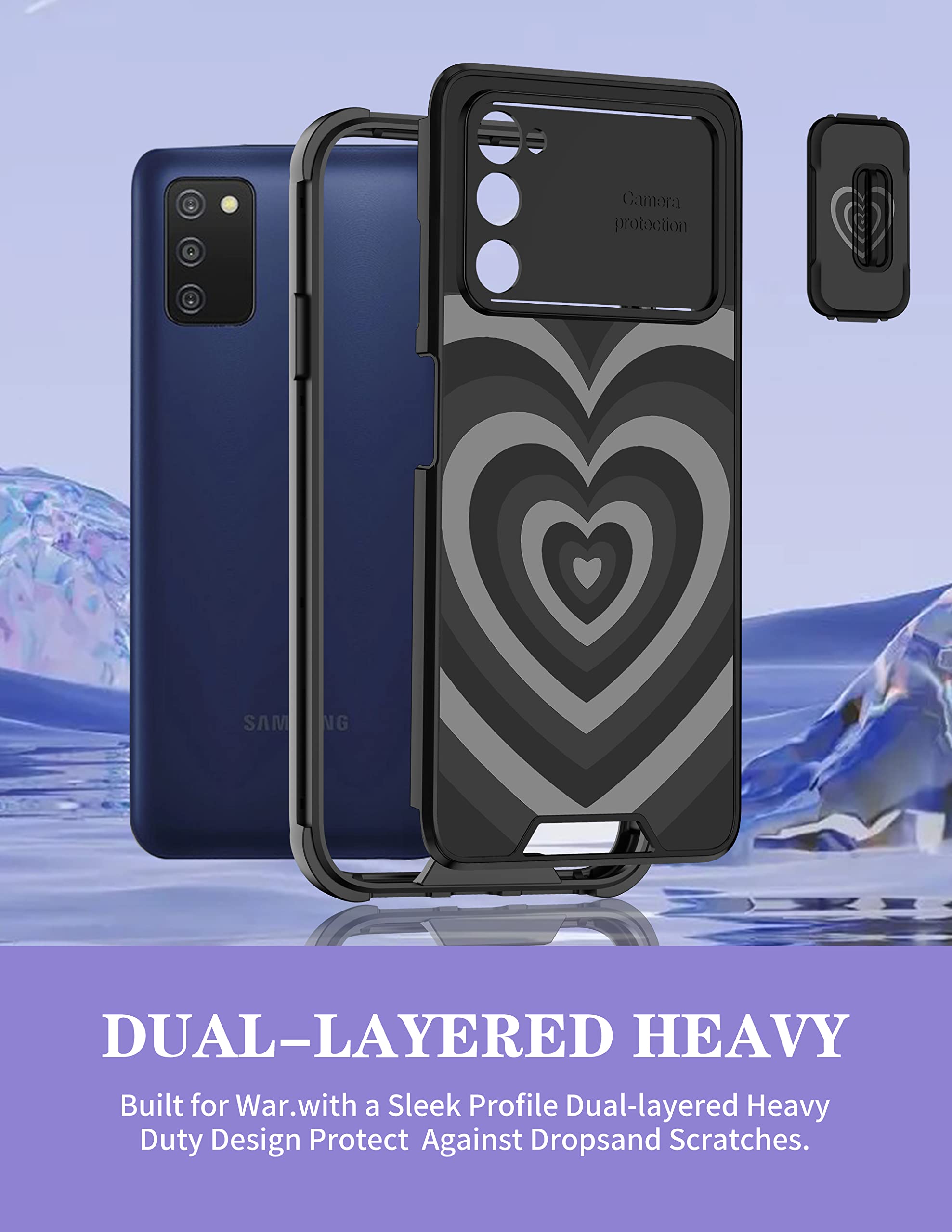 Goocrux For Samsung Galaxy A03S Case Heart For Girls Women Cute Love Hearts Girly Phone Cover Fashion Black Unique Design With S