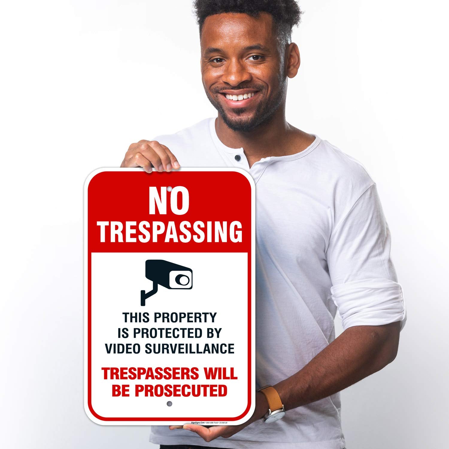 Sigo Signs   Video Surveillance No Trespassing Sign, Cctv Security Camera, 12X18 Inches, Rust Free .063 Aluminum, Fade Resistant