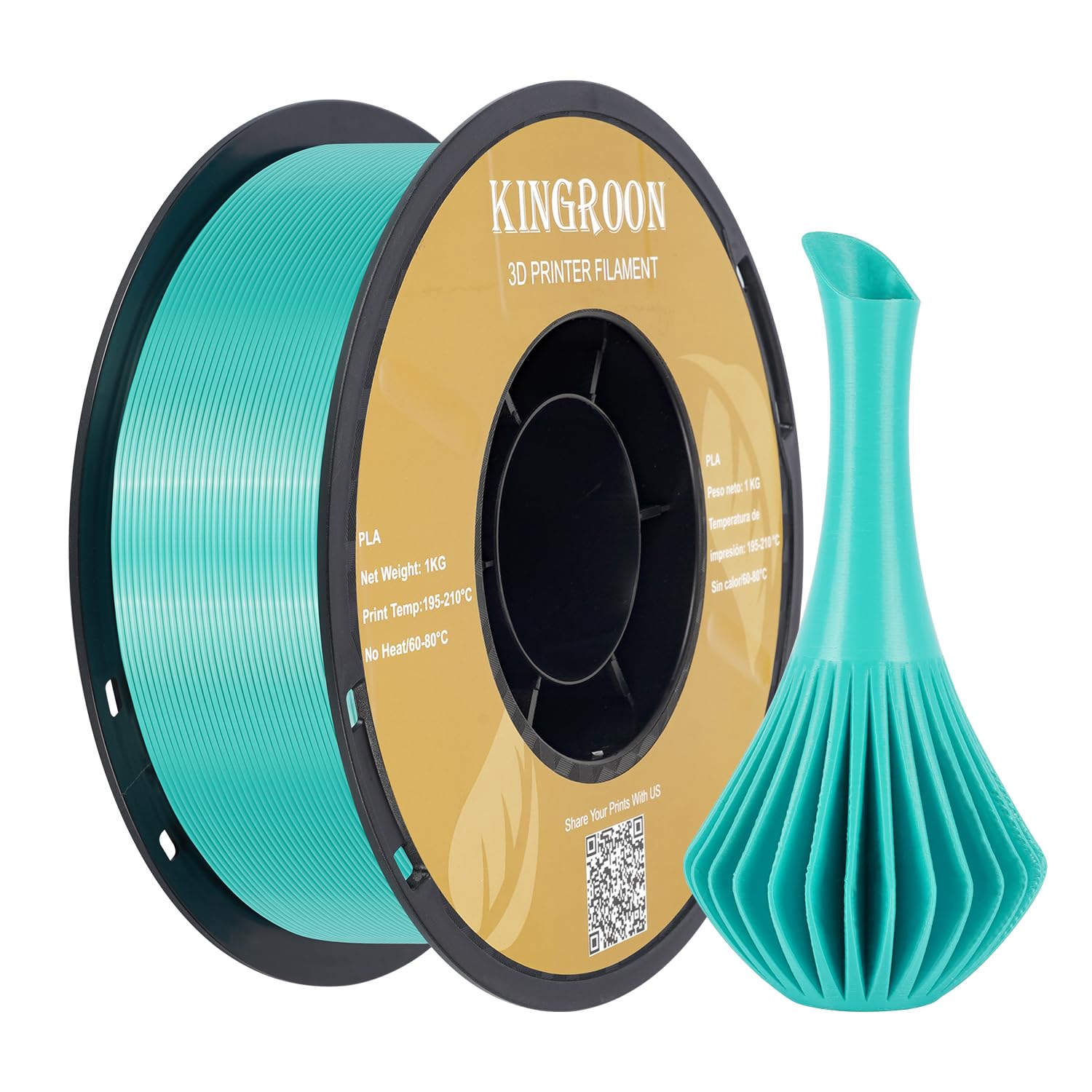 Kingroon Silk Copper PLA 3D Printer Filament 1.75mm, Dimensional Accuracy +/- 0.03 mm, 1 kg Spool(2.2lbs) PLA Shiny Filament-(Cy