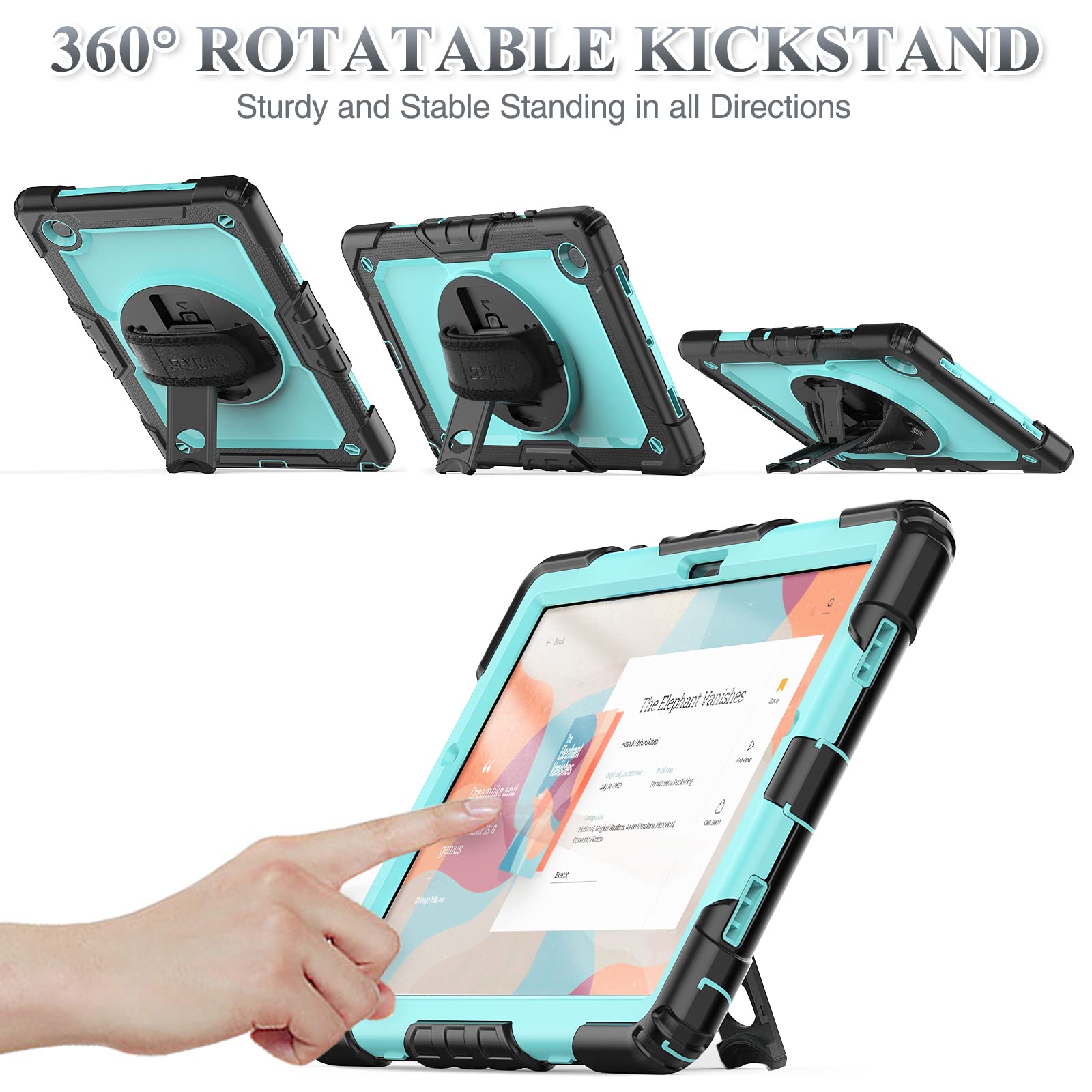 Seymac Stock 360 Hand Strap Shockproof Case For Samsung Galaxy Tab A8 10.5 Inch, Skyblue+Black
