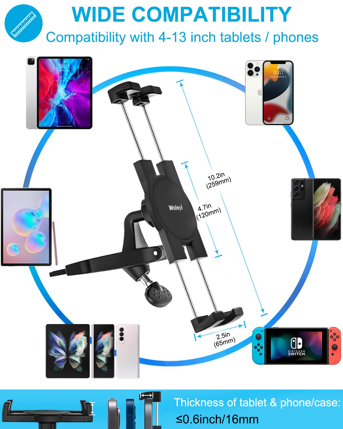 Woleyi Cd Slot Car Tablet Mount, 360 Rotatable Cd Player Car Tablet & Phone Holder For Ipad Pro 9.7, 11, 12.9 Air Mini 5 4 3 2,