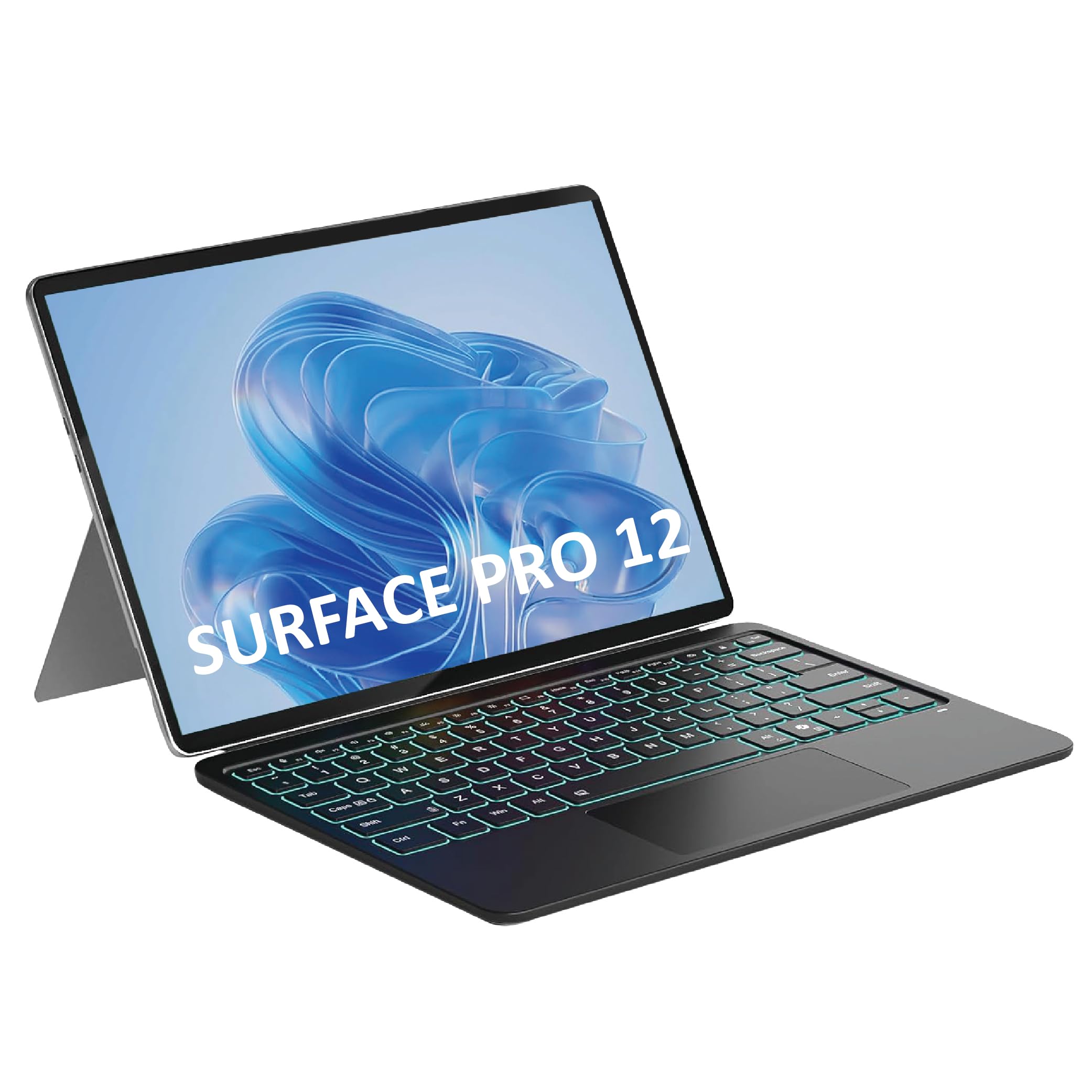 WirelessFinest Surface Pro 12 Keyboard Case, Trackpad, 7Color Backlight