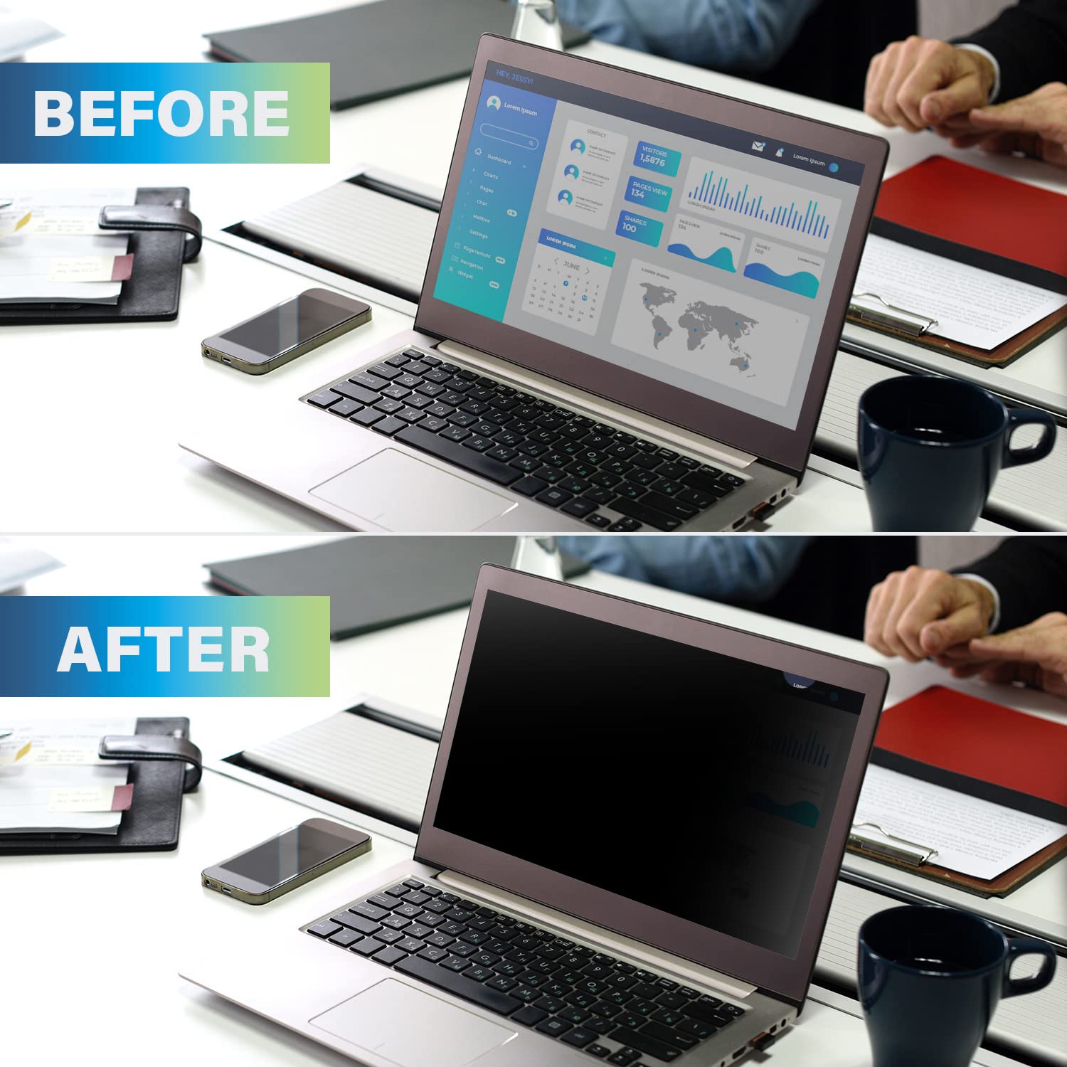 Senseage 13.3 Inch 16:9 Widescreen Laptop Privacy Screen Filter For 60 Degree Privacy, Upgraded Anti Glare, Uv Light Reduction &
