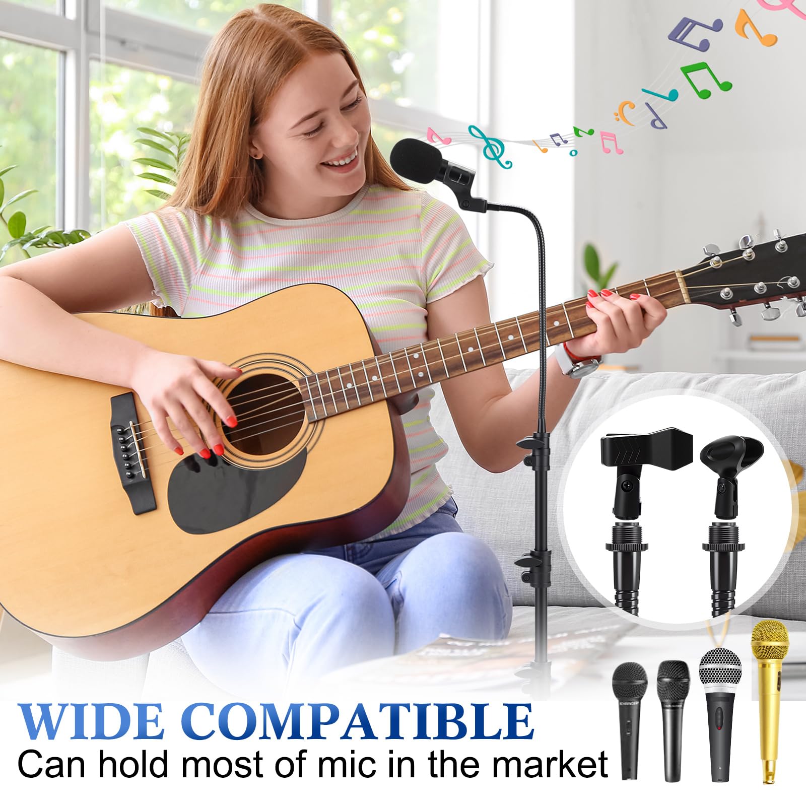 Relaxweex 4 Pcs Tripod Microphone Stand Boom Arm Floor Mic Stand Microphone Holder Adjustable Height 24-67 Inch With 4 Carrying