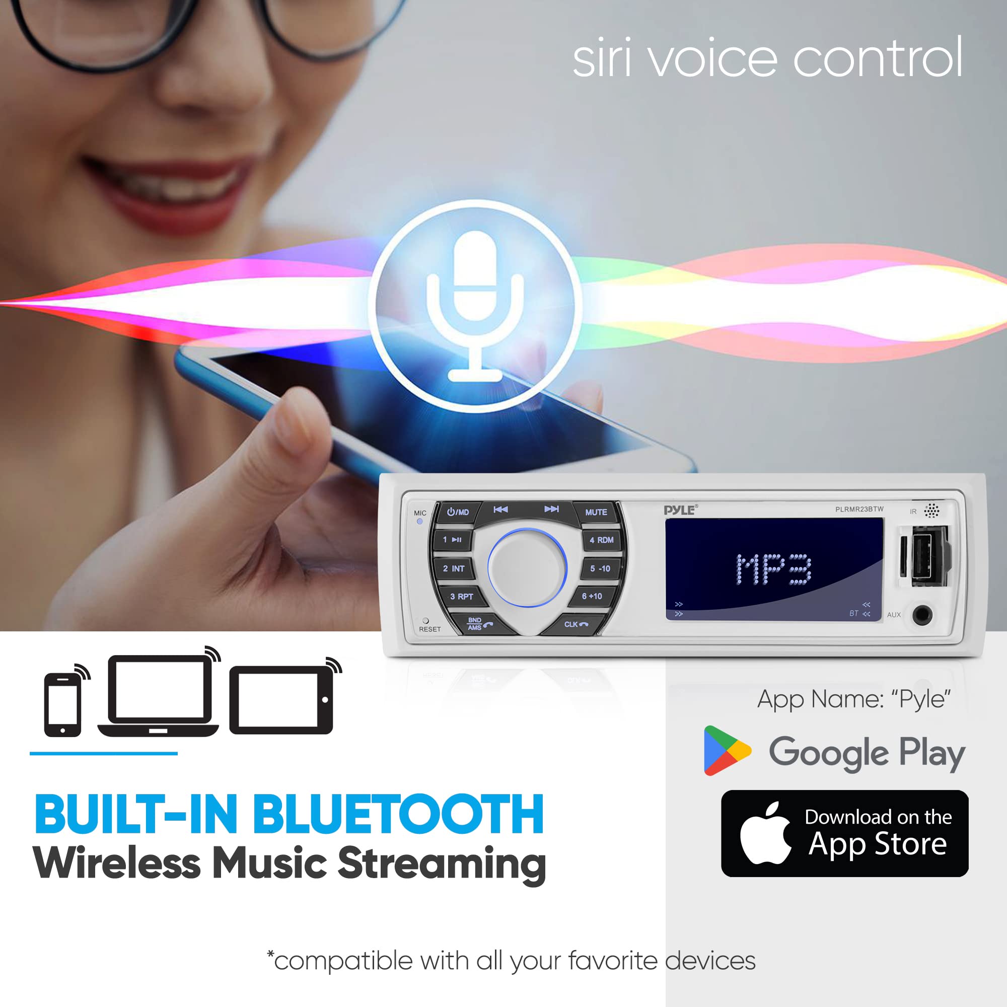 Pyle Bluetooth Marine Receiver Stereo   12V Single Din Style Boat In Dash Radio Receiver System With Digital Lcd, Rca, Mp3, Usb,