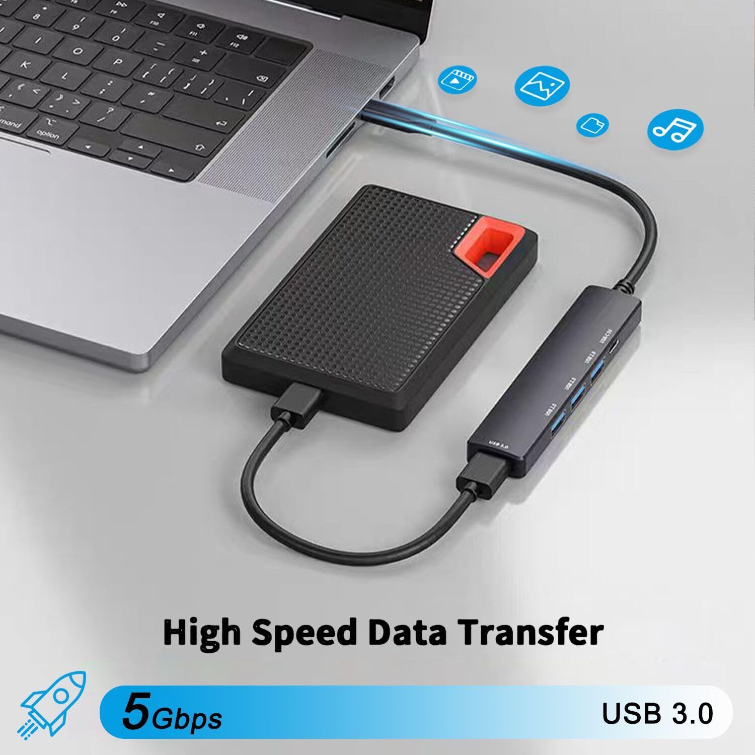5 Port Powred Usb 3.0 Hub, Usb Extender Usb Splitter With 5V Usb C Power/Data Port, Usb Extender For A Port Laptop, Pc, Ps4/5, Xbox, Car And More