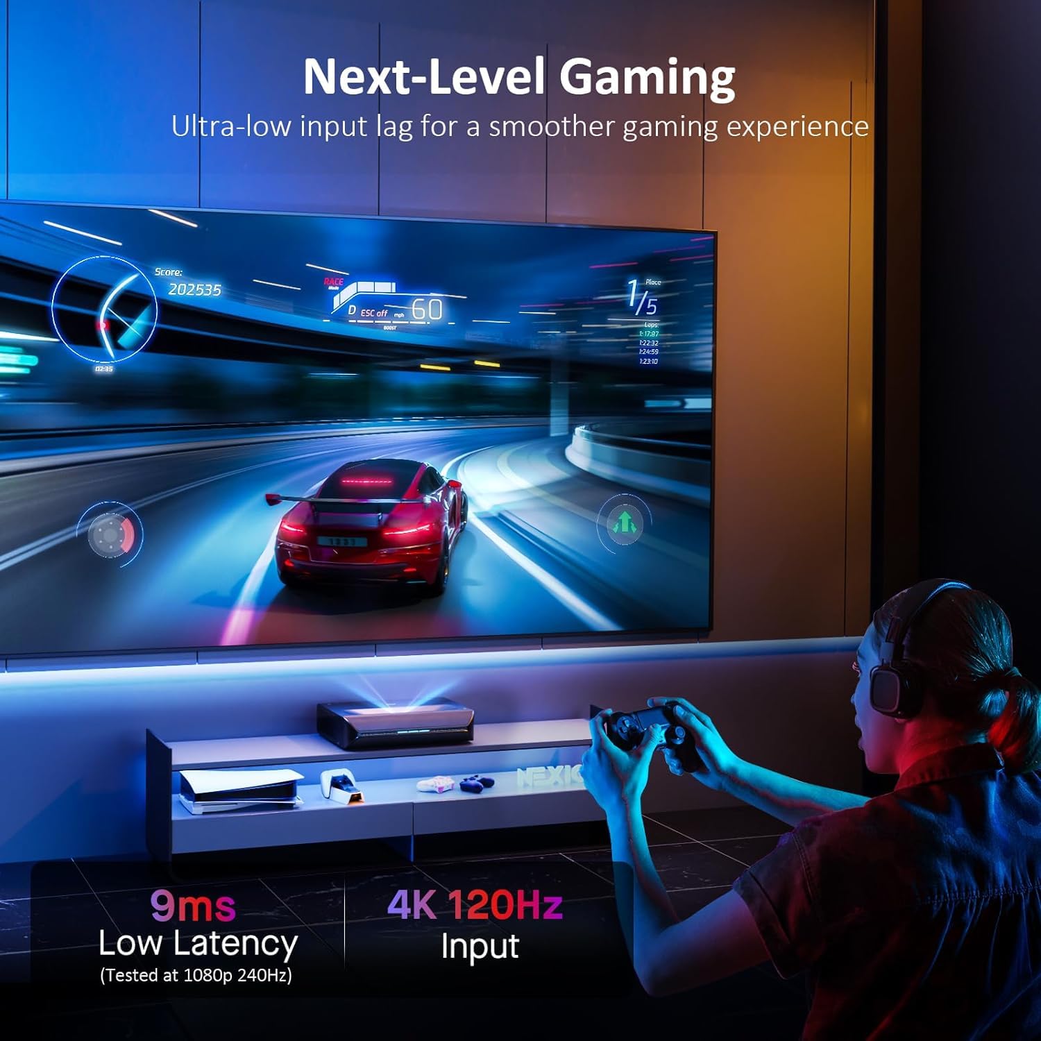 Nexigo Aurora Pro 4K Laser Tv, With 120' Fresnel Alr Screen, Factory Calibrated Color Accuracy, 2400 Lumens, For Home Theater And Daylight Use, Dolby Vision & Atoms, Active 3D