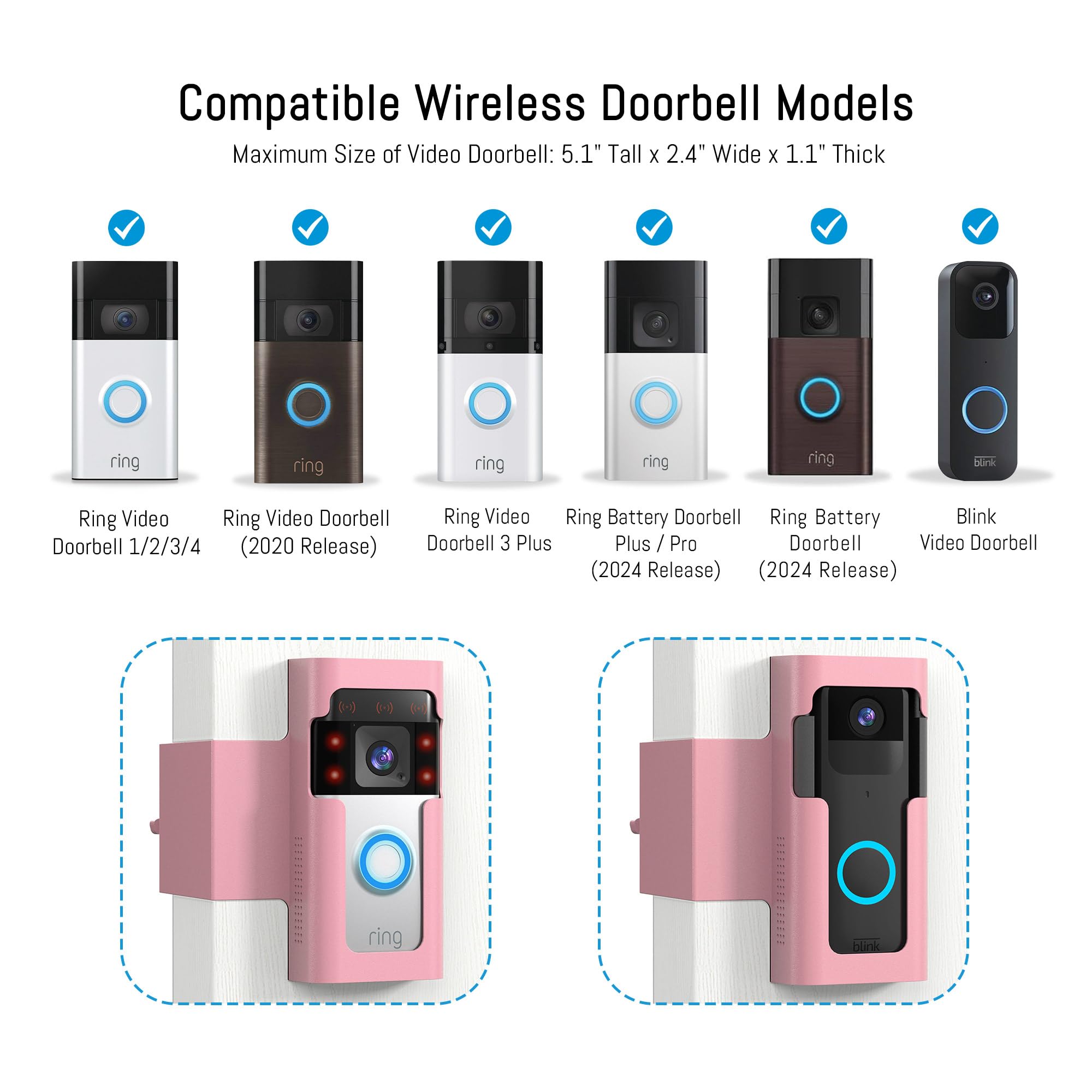 Ring Doorbell Mount Door Holder   Pink All Metal Anti Theft Doorbell Mount For Ring & Blink   No Drill Ring Camera Holder For Ap