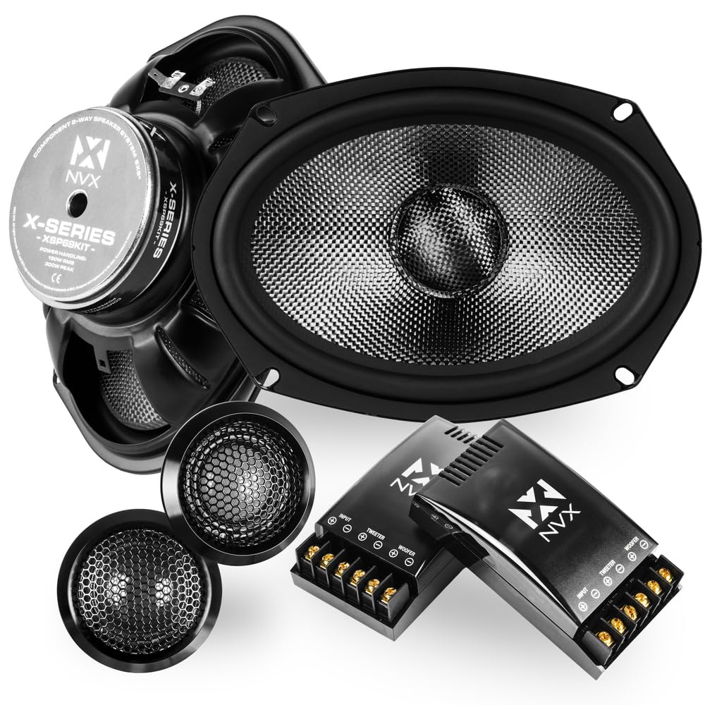 NVX XSP69KIT 6x9 Car Speakers, 600W Max, 300W RMS, 2Way Component System w/ 1 Silk Dome Tweeters & Passive XOvers, Easy to In