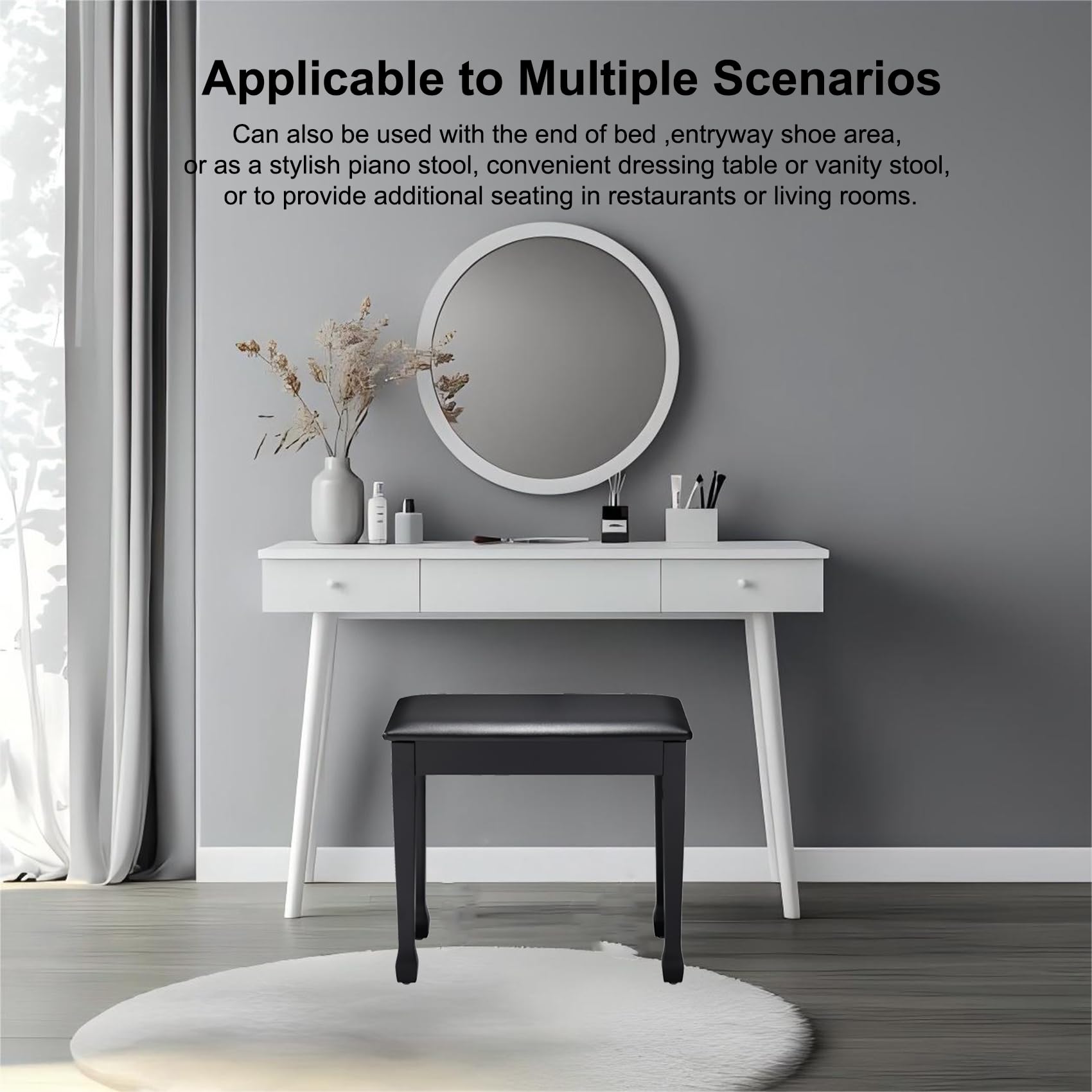 Filisite Piano Bench With Waterproof Padded Cushion, Makeup Stools For Vanity, Bench For Living Room/Bedroom (Black)