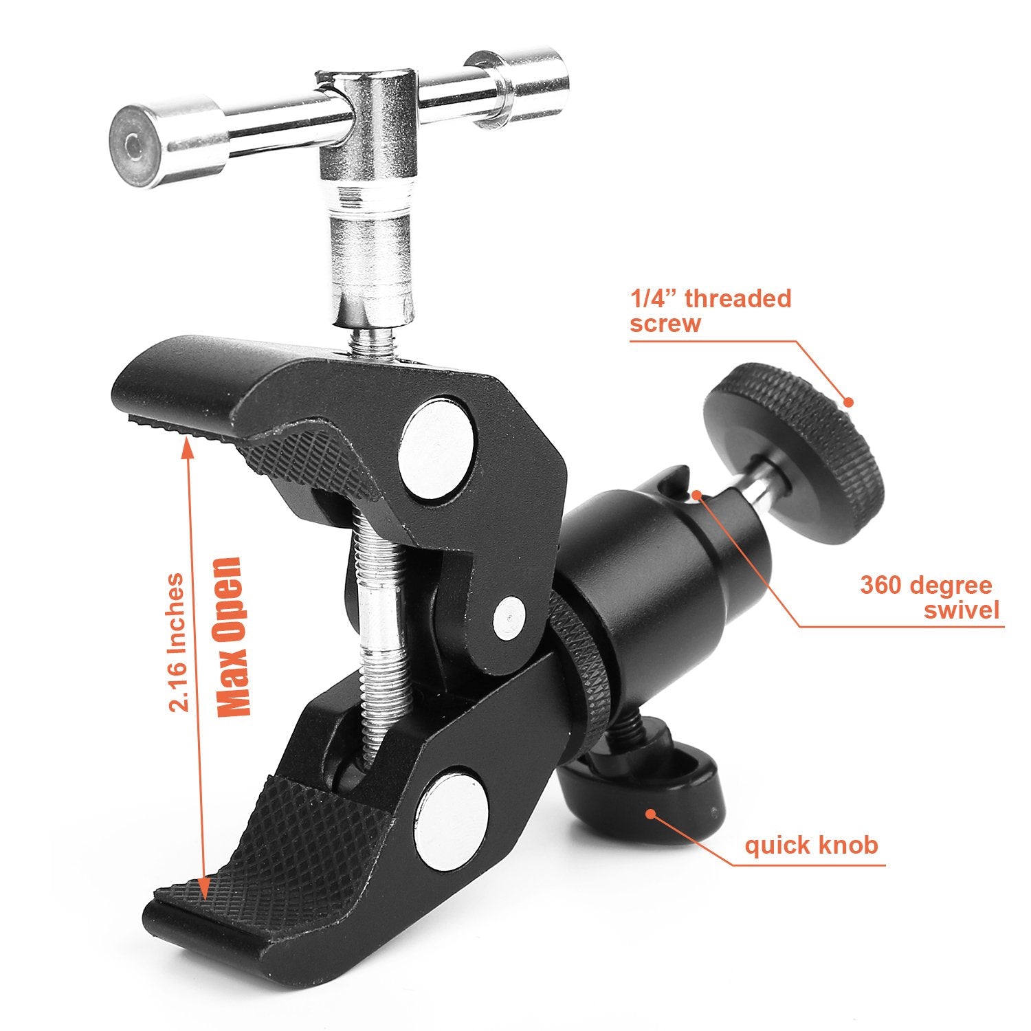 Chromlives Camera Clamp Mount Ball Head Clamp - Super Clamp And Mini Ball Head Hot Shoe Mount Adapter With 1/4 -20 Tripod Scre