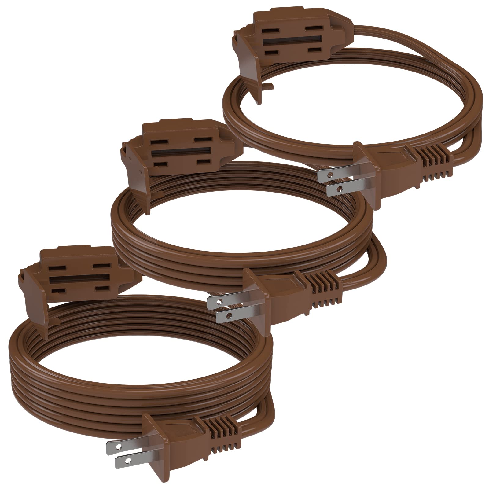 Plugtul 3 Pack Indoor Extension Cord (6/9/12Ft), 2 Prong Brown Extension Cord, 3 Polarized Outlets With Safety Cap Protect For H