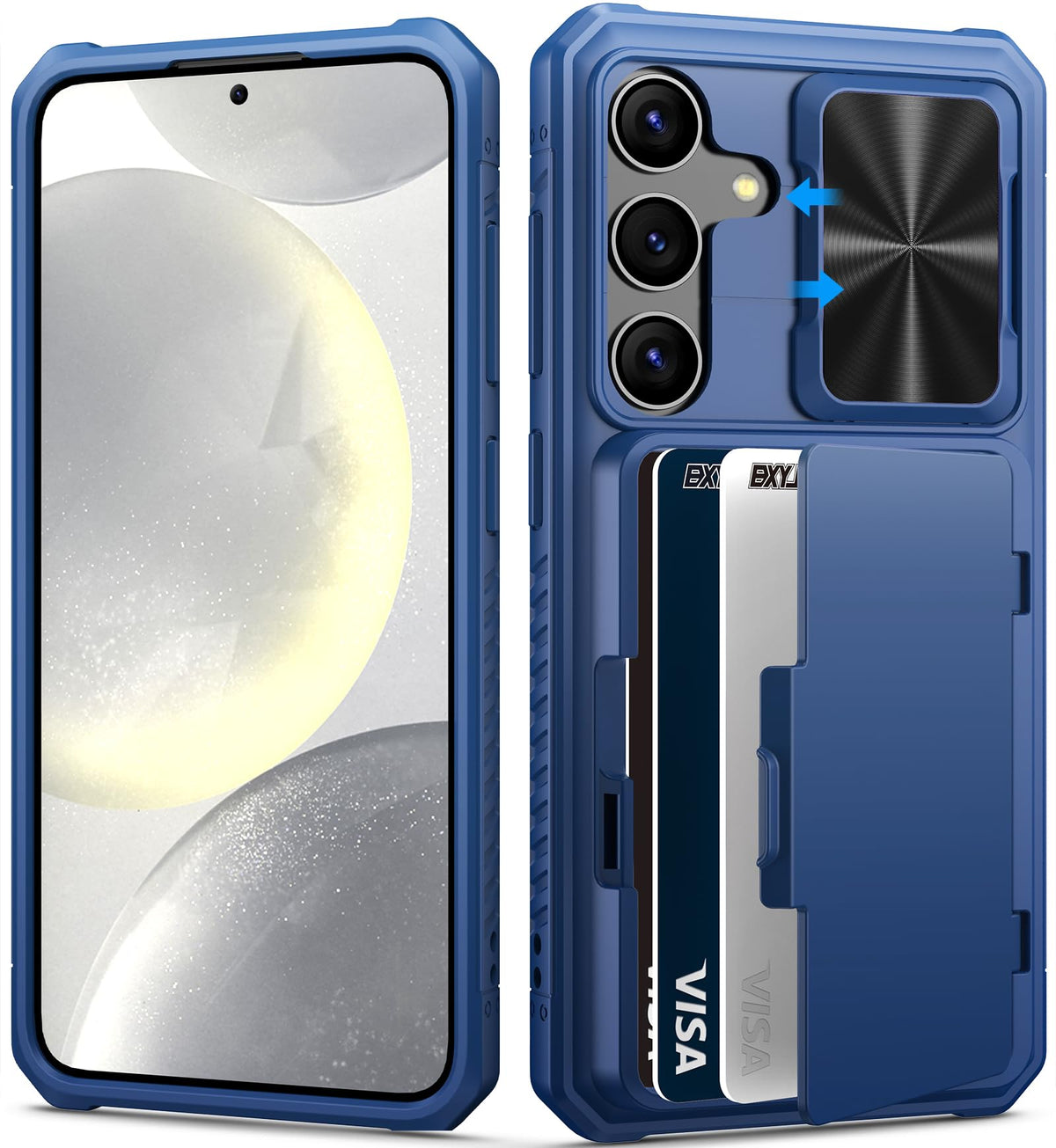 Bxyjy For Samsung Galaxy S24 Wallet Case, Built In Card Holder (Store 4 5 Cards) & Kickstand & Slide Camera Cover, Military Grad