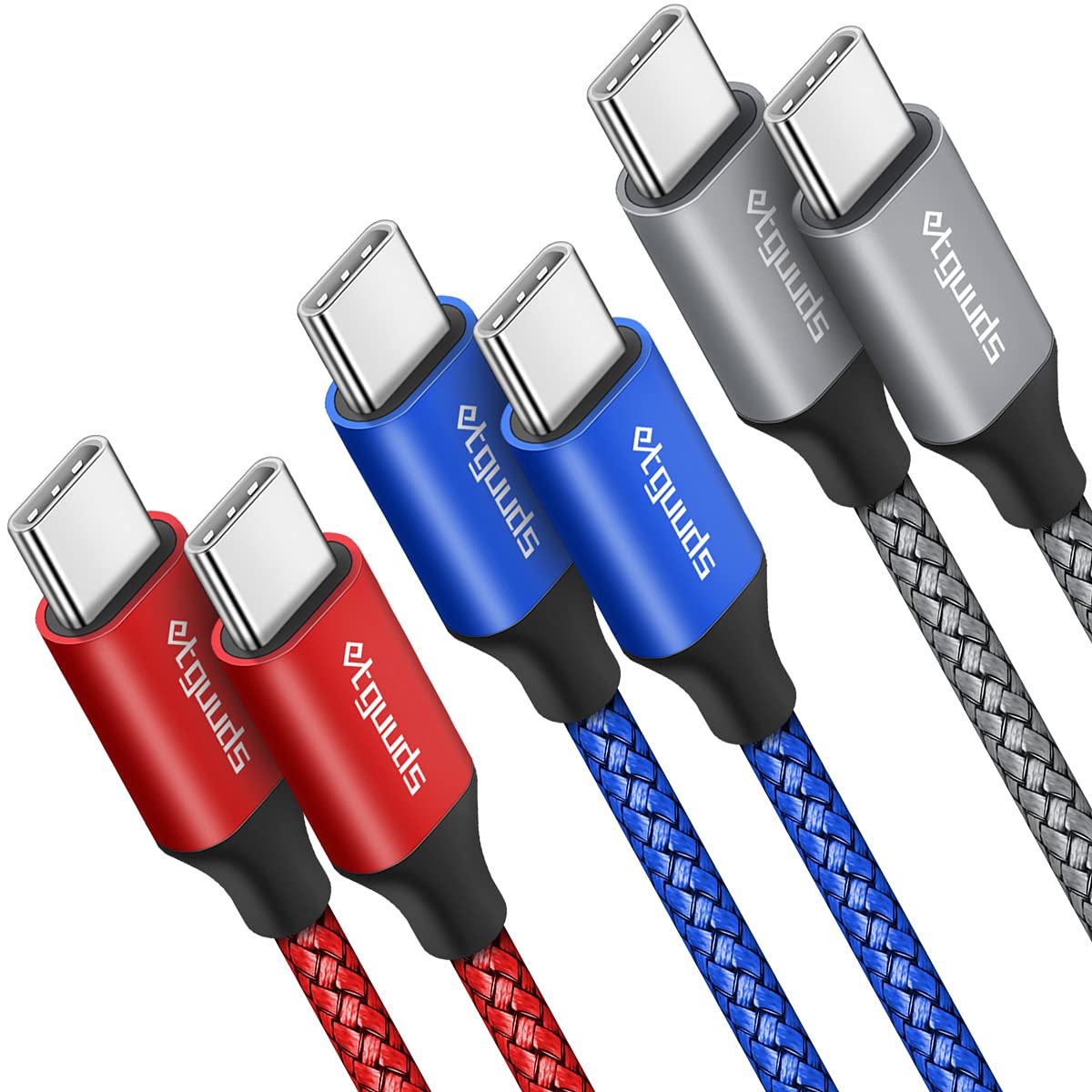 Etguuds [6Ft, 3 Pack] Usb C To Usb C Cable Fast Charge, Pd 60W Type C To Type C Charging Cord Compatible With Samsung Galaxy S21 S21+, S20 S20+ Ultra 5G S10 Note 20, Pixel Xl, Switch,Pad/Mac Book Pro