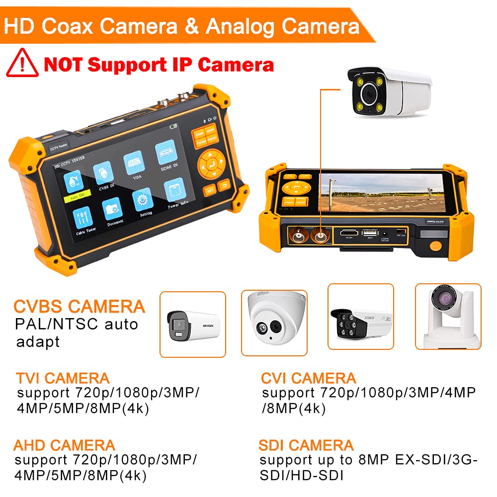 Wsdcam 5 Inch Tft Lcd Screen Cctv Camera Tester Monitor Support 4K 8Mp Cvi Tvi Ahd Sdi Cvbs Analog Camera, Support Hdmi In Vga I