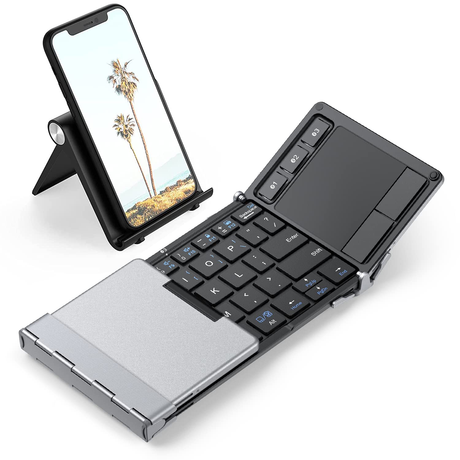 Iclever Foldable Bluetooth Keyboard, Bk08 Folding Keyboard With Touchpad, Aluminum Build, Usb C Charge, Travel Wireless Keyboard