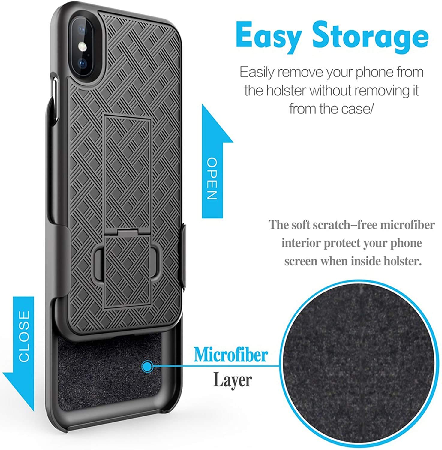 Aduro Combo Case & Holster for iPhone X/XS, Slim Shell & Swivel Belt Clip Holster, with Built in Kickstand for Apple iPhone