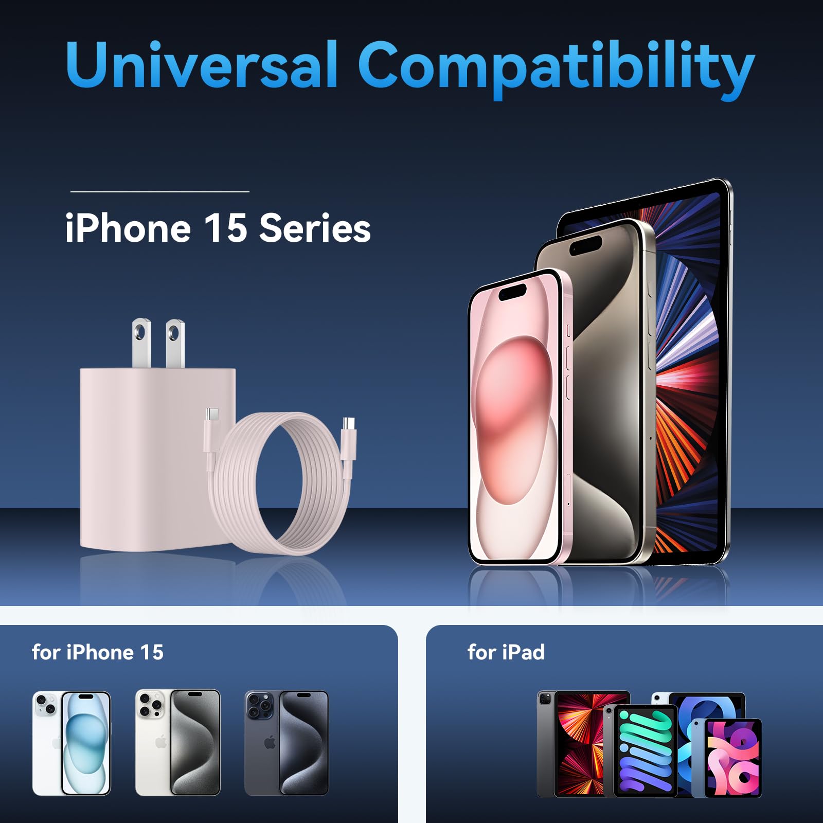 Phone 15 Charger Fast Charging,Ipad Pro Charger Fast Charging, 2Pack 20W Quick Usb C Iphone Wall Charger Block & 3Ft Type C Cabl