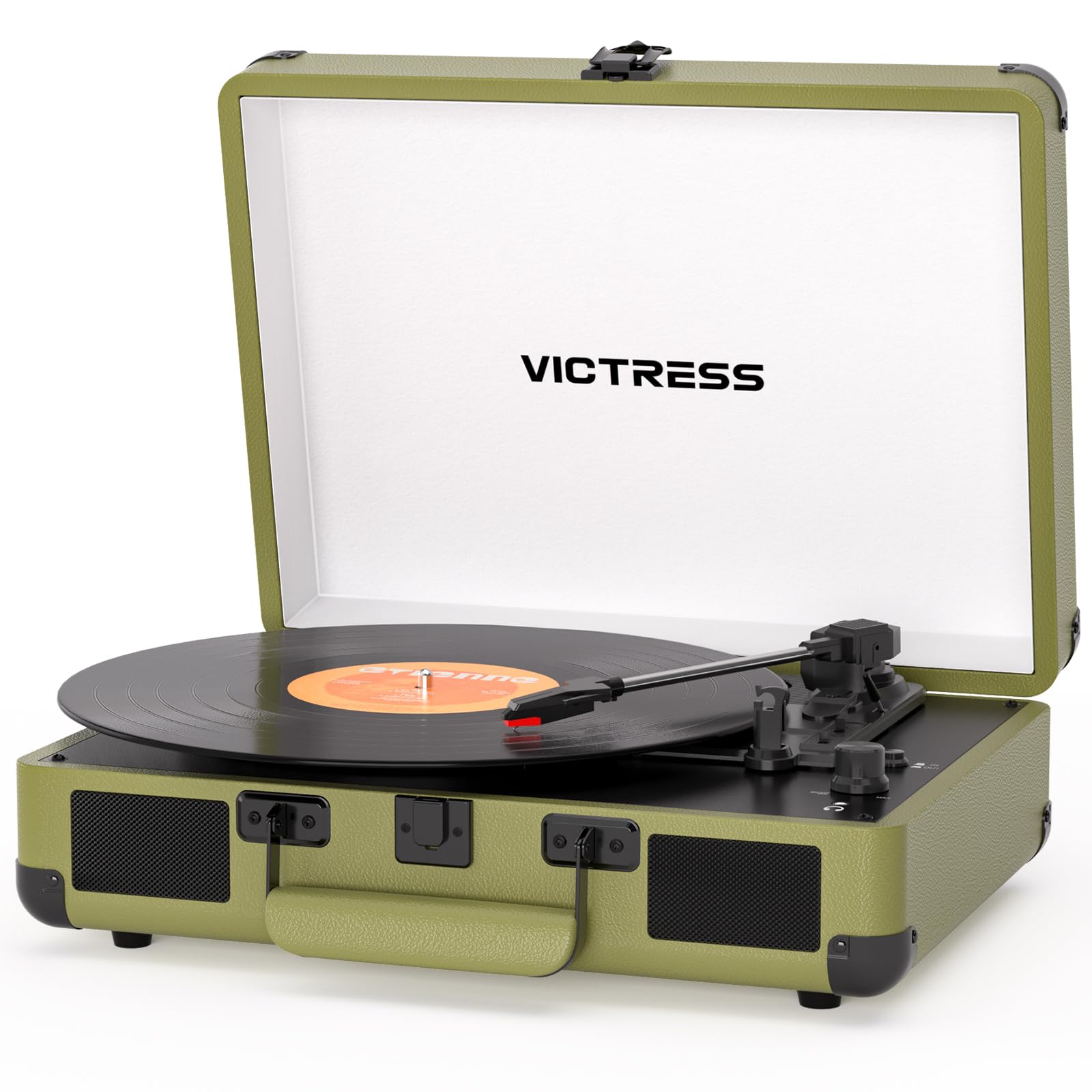 VICTRESS Vinyl Record Player with Bluetooth in/Out, Retro Portable Suitcase Record Player, 3-Speed LP Turntable with USB Vinyl t