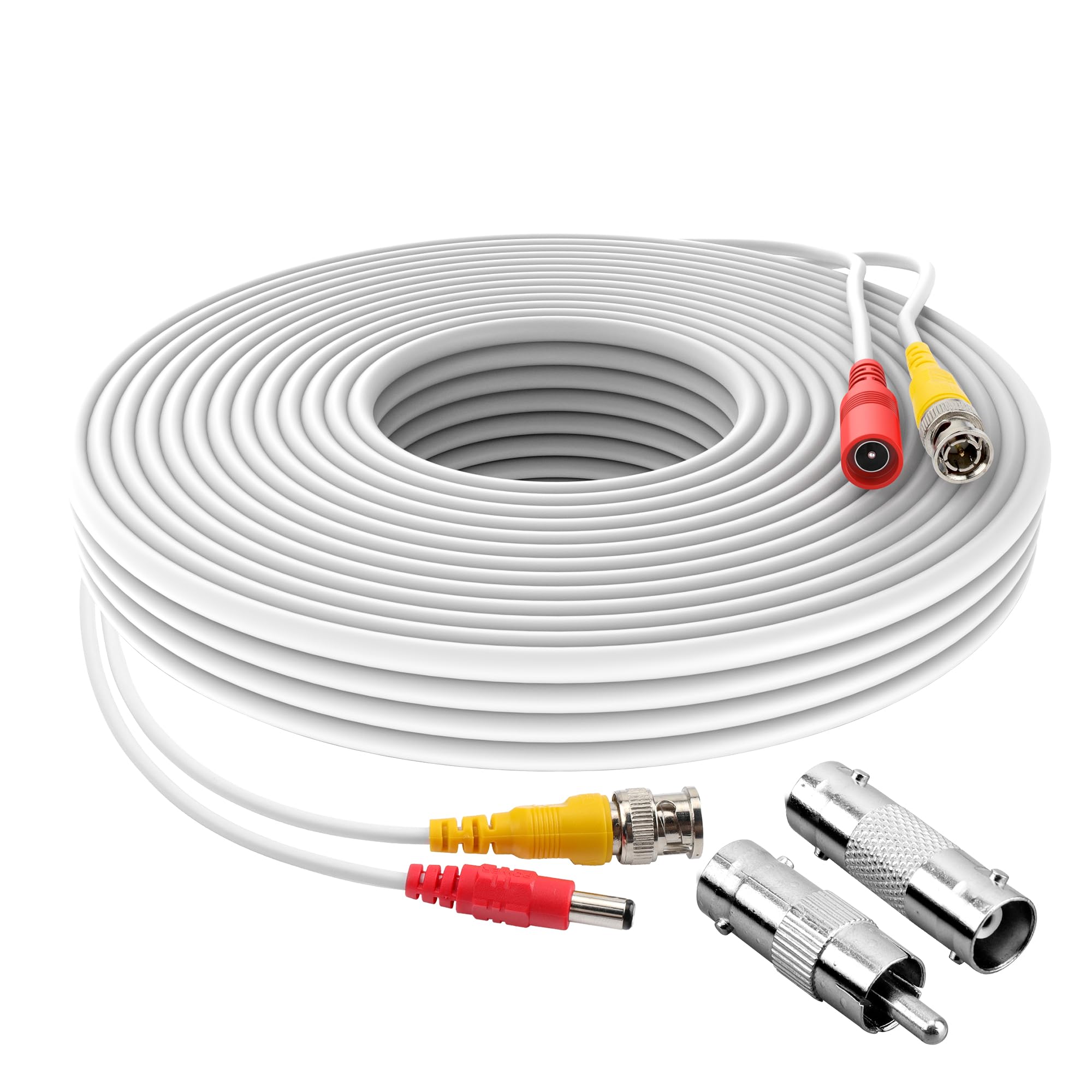 Omilik 1 Pack 25Ft White Bnc Video Power Cable Security Camera Cable Wire Cord For Cctv Dvr Surveillance System With Connectors