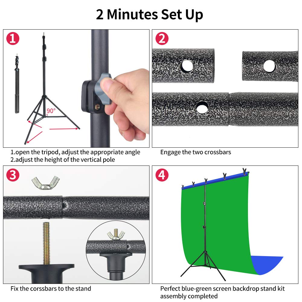 Jebutu Blue Green Screen Backdrop With Stand, 6.5X5Ft(Hxw) Green Screen Stand, Portable 2 In 1 Blue Greenscreen Background With