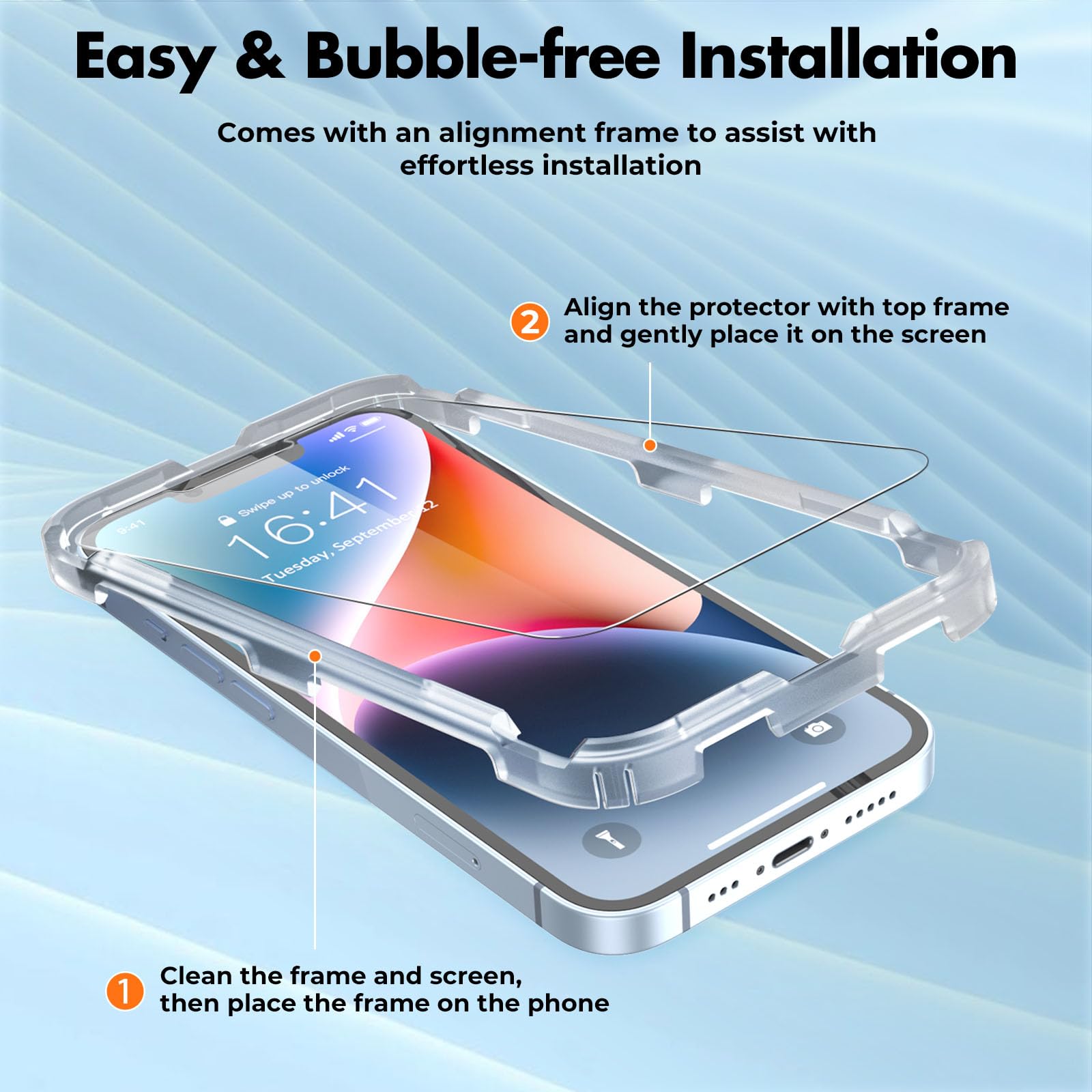 Unbreakcable 3 Pack Screen Protector For Iphone 14/13/13 Pro, Double Shatterproof Tempered Glass [Easy Installation Frame] [9H H