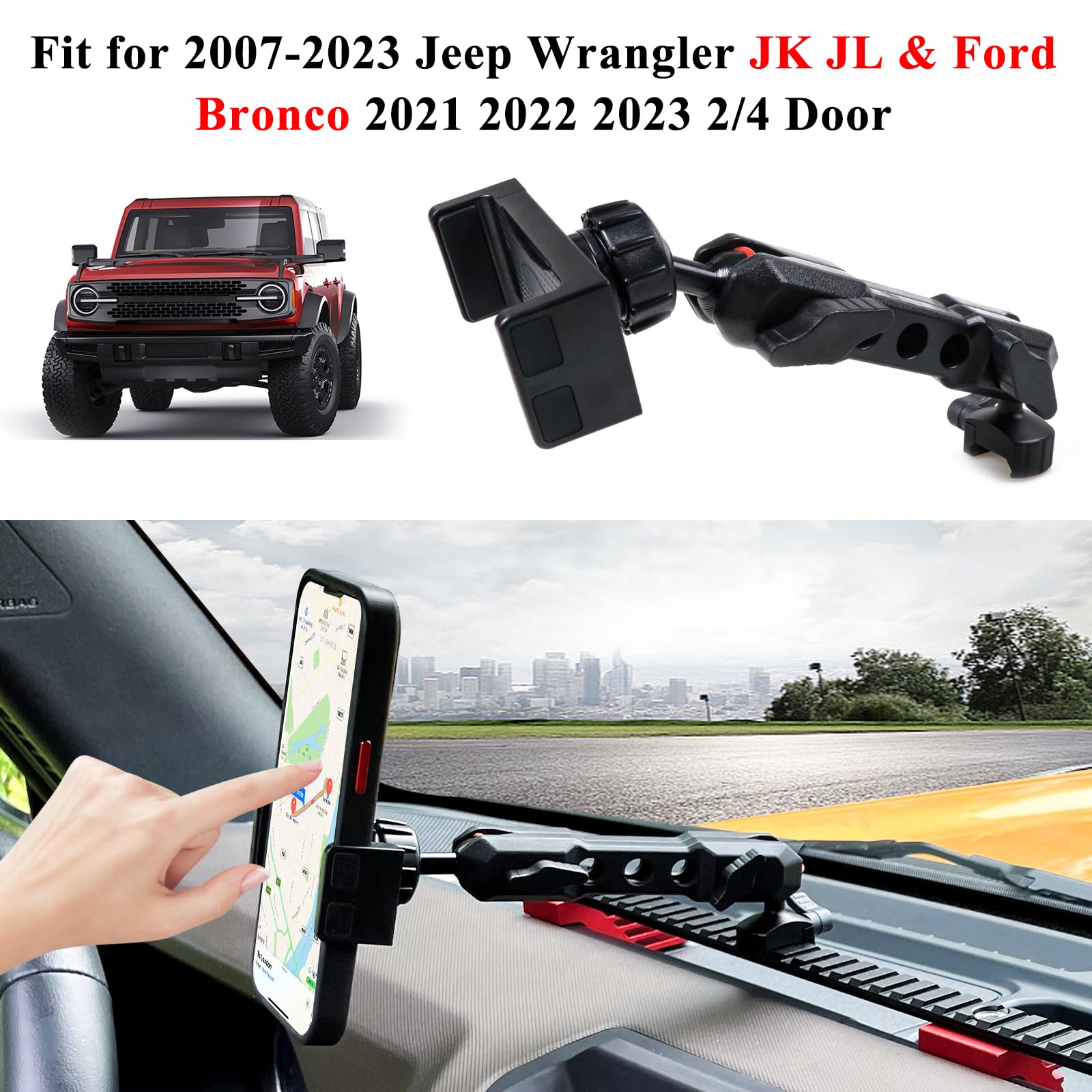 Jhd-Togo For Jeep Wrangler Bronco Dash Phone Holder, Phone Mount For Jeep Wrangler Jk Jl 2007-2023 Ford Bronco 2021 2022 2023 20