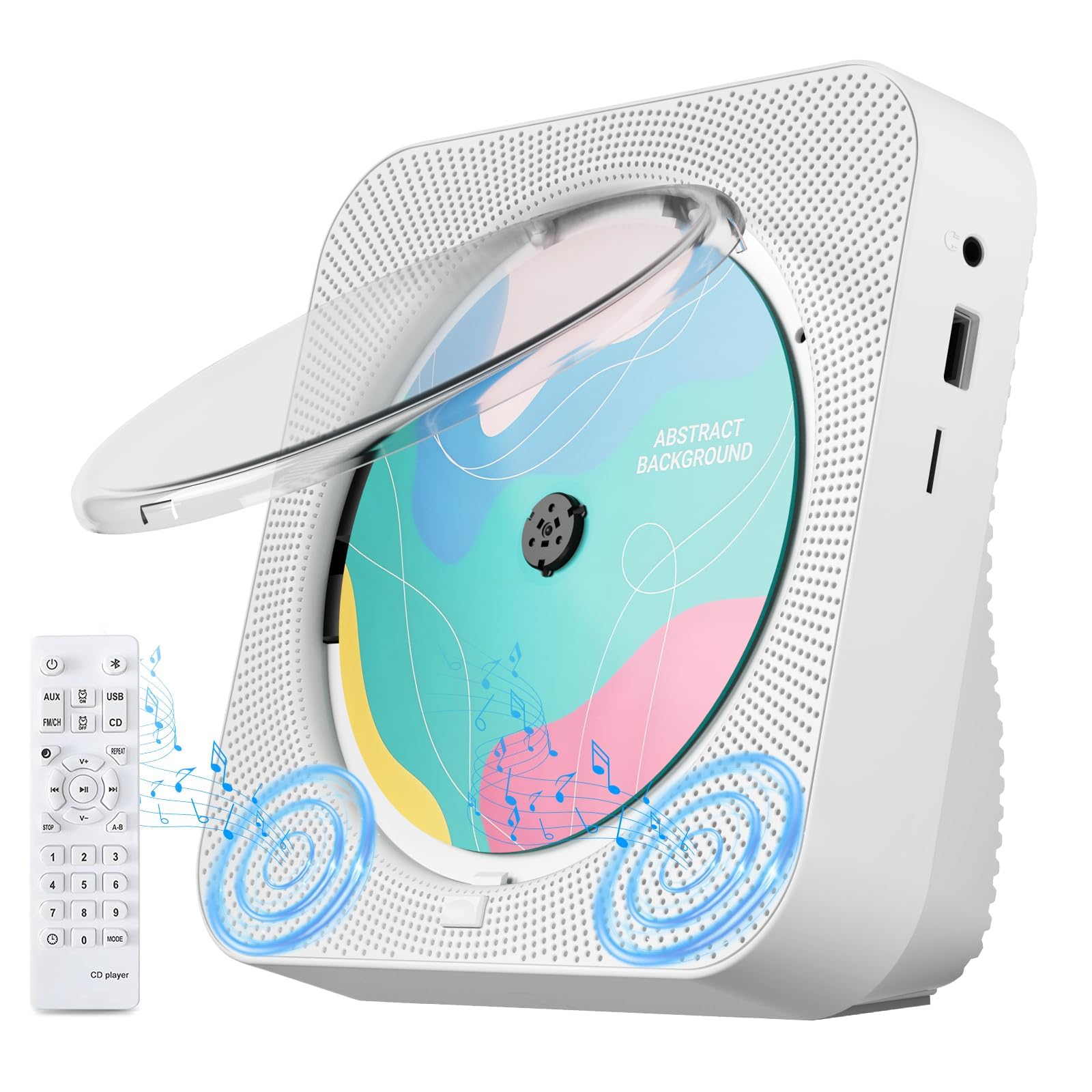 CD Player Portable with Bluetooth Desktop for Home with HiFi Sound Speakers,Mini Cute CD Player for Kids,Remote Control,Dust Cov
