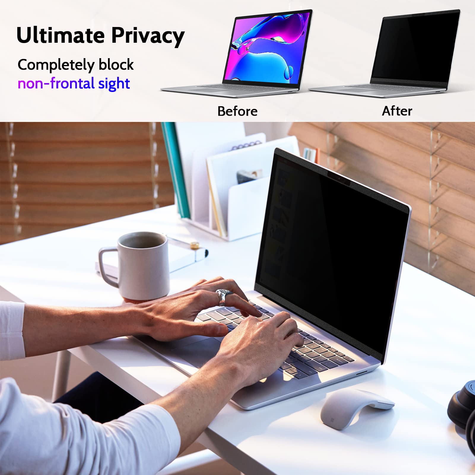 Peslv Magnetic Privacy Screen For Surface Laptop 6/5/4/3/2/1 13.5 Inch, Removable Anti Blue Light Glare Filter, Black Security P