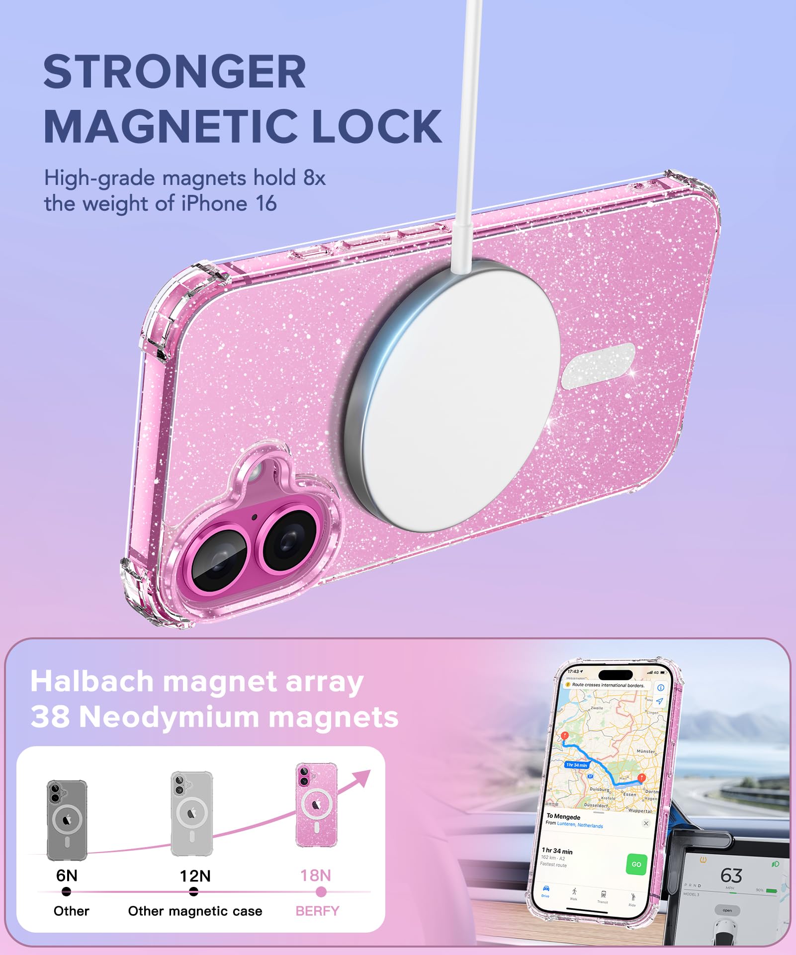 Berfy Compatible With Iphone 16 Plus Case, [Compatible With Magsafe], With 2X Screen Protector + 2X Camera Lens Protector, Clear