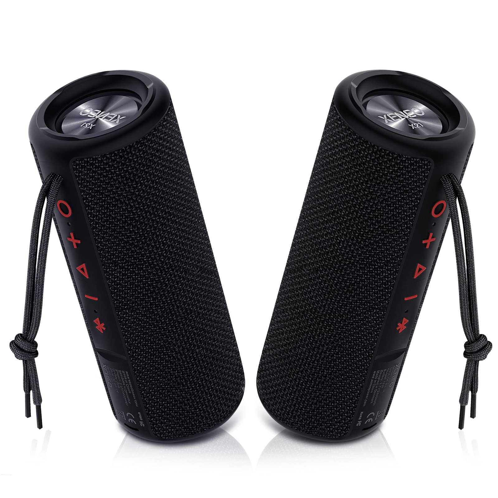 Xeneo X21 Dual Portable Bluetooth Speakers Waterproof Outdoor Wireless Stereo Pairing With Fm Radio, Micro Sd Card, Ipx6, Aux Ja