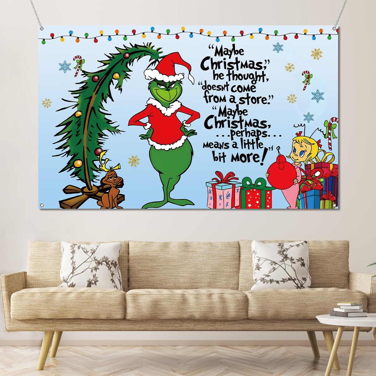 Sunwer Merry Grinchmas Photo Booth Backdrop Christmas Green Elf Winter Holiday Party Decor Xmas Indoor Outdoor Wall Hanging Back