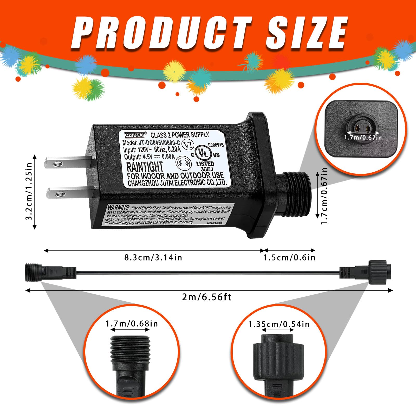 4.5V 0.6A Led Controller With Extension Cable, Replacement Model Jt Dc045V0600 C Class 2 Power Supply Ip44 Led Light Controller