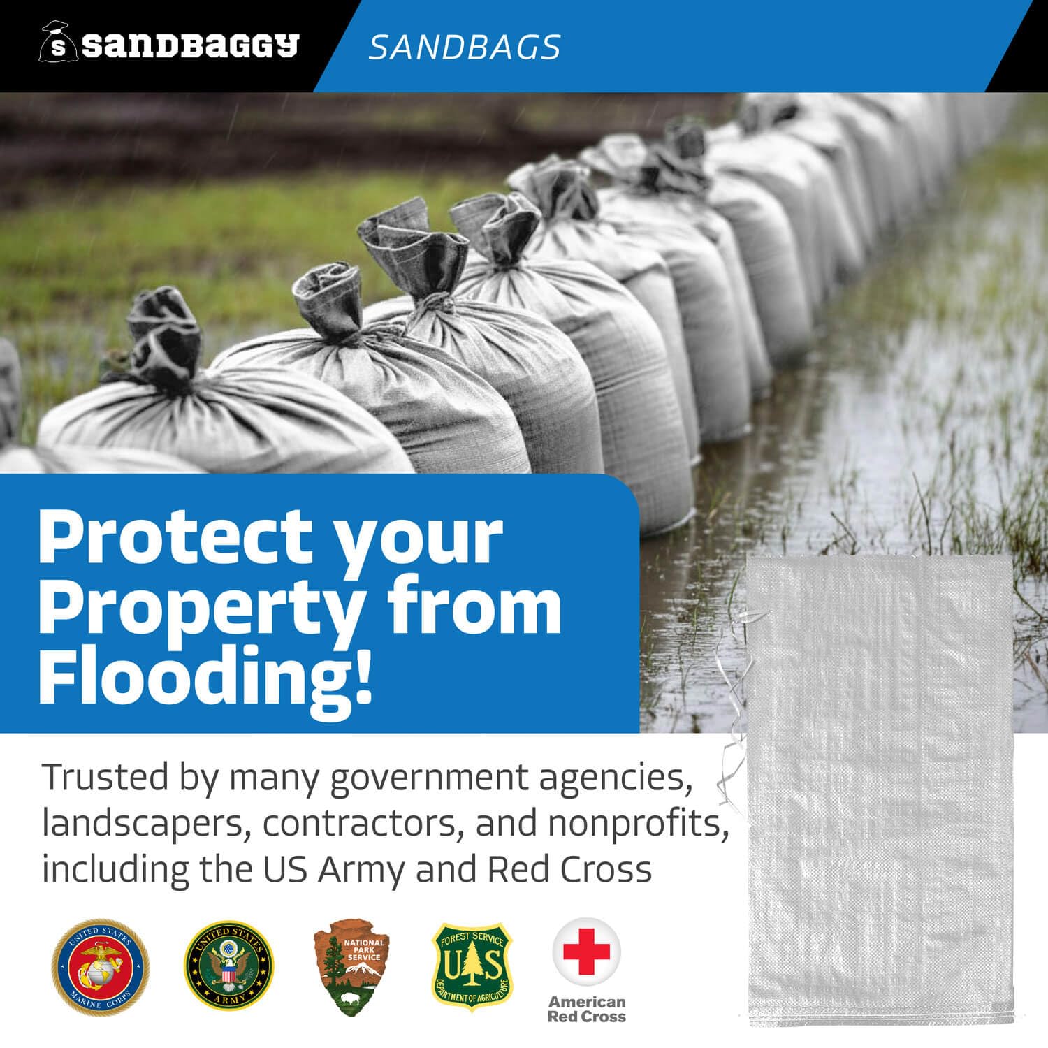 Sandbaggy Sandbags (14' X 26') | Military Grade | Protects Homes & Businesses From Flooding | Sand Bags Trusted By Us Military & Forest Service (100, White)