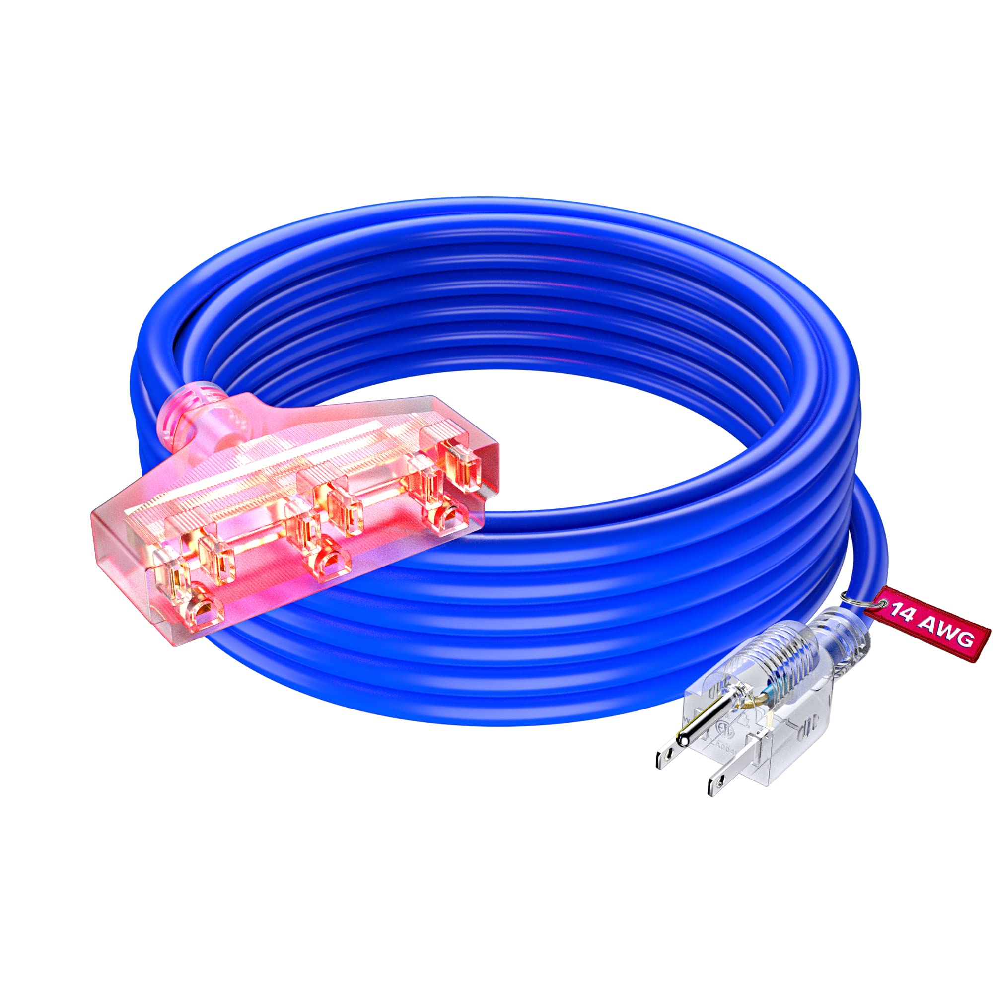 Extension Cord 30 Ft, Extension Cord With Multiple Outlets, Sjtw 14 Gauge (Blue) Etl Listed