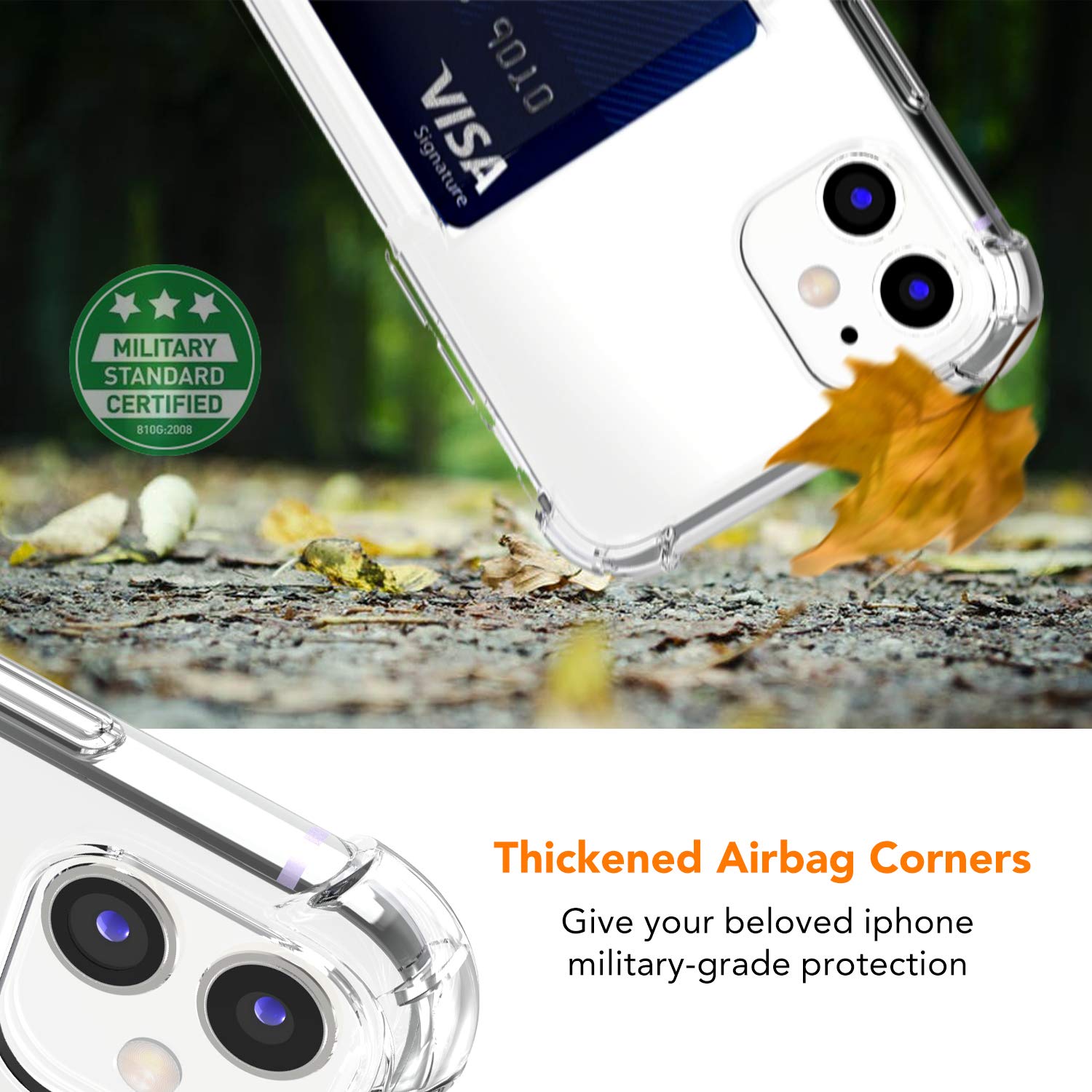 Anhong Upgrade Iphone 11 Clear Case With Card Holder, Protective Soft Tpu Shock Absorbing Bumper Wallet Case For Iphone 11 6.1