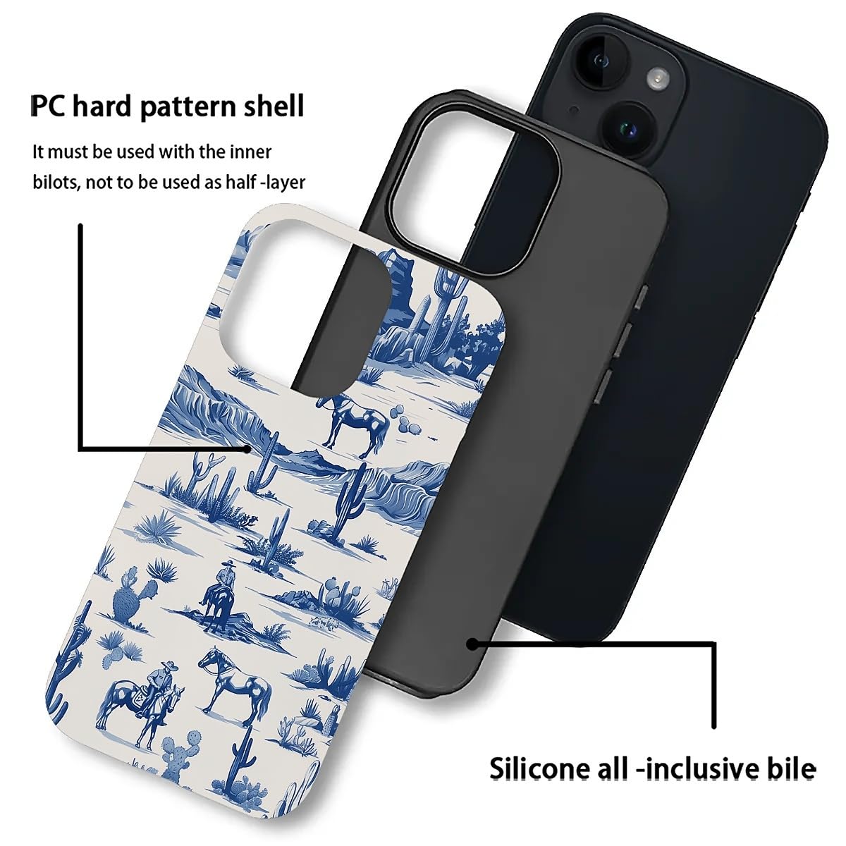 Fkbrcl4U For Iphone 14 Plus Case, Hybrid 2-Layer Silicone Protective Matte Case For Girl Women Western Cowboy Horse Cow Desert C