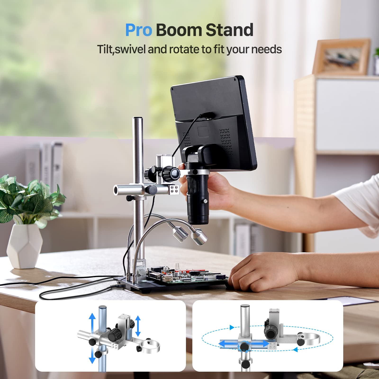 Tomlov Dm602 Pro 10.1'' Hdmi Digital Microscope 2000X, Pro Boom Arm Stand, Lcd Soldering Microscope With 3 Lens, Adults Microsco