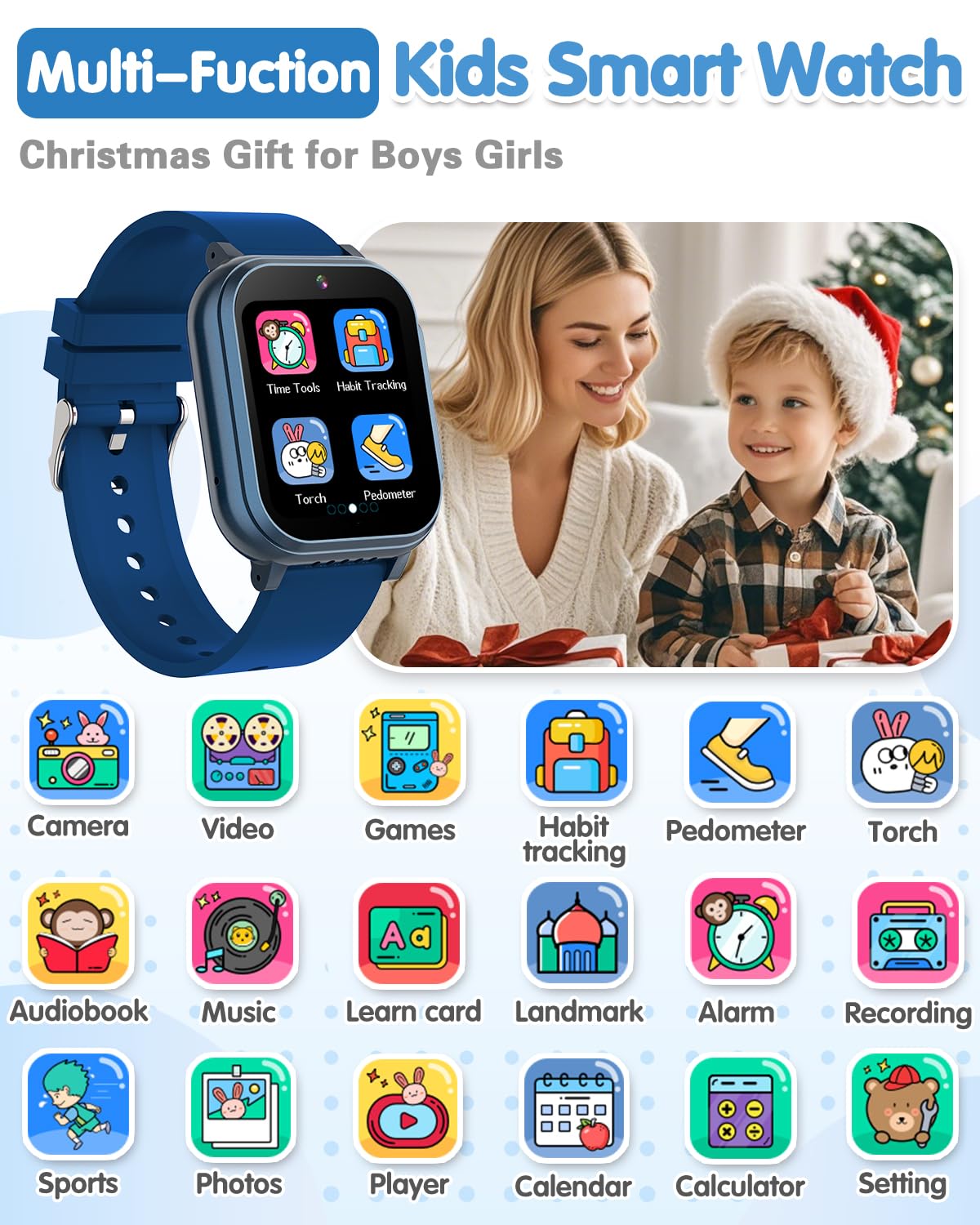 Waterproof Smart Watch For Kids With 32 Games Dual Camera, Habit Tracking, Alarm, Pedometer, Hd Touchscreen With Protector, Kids