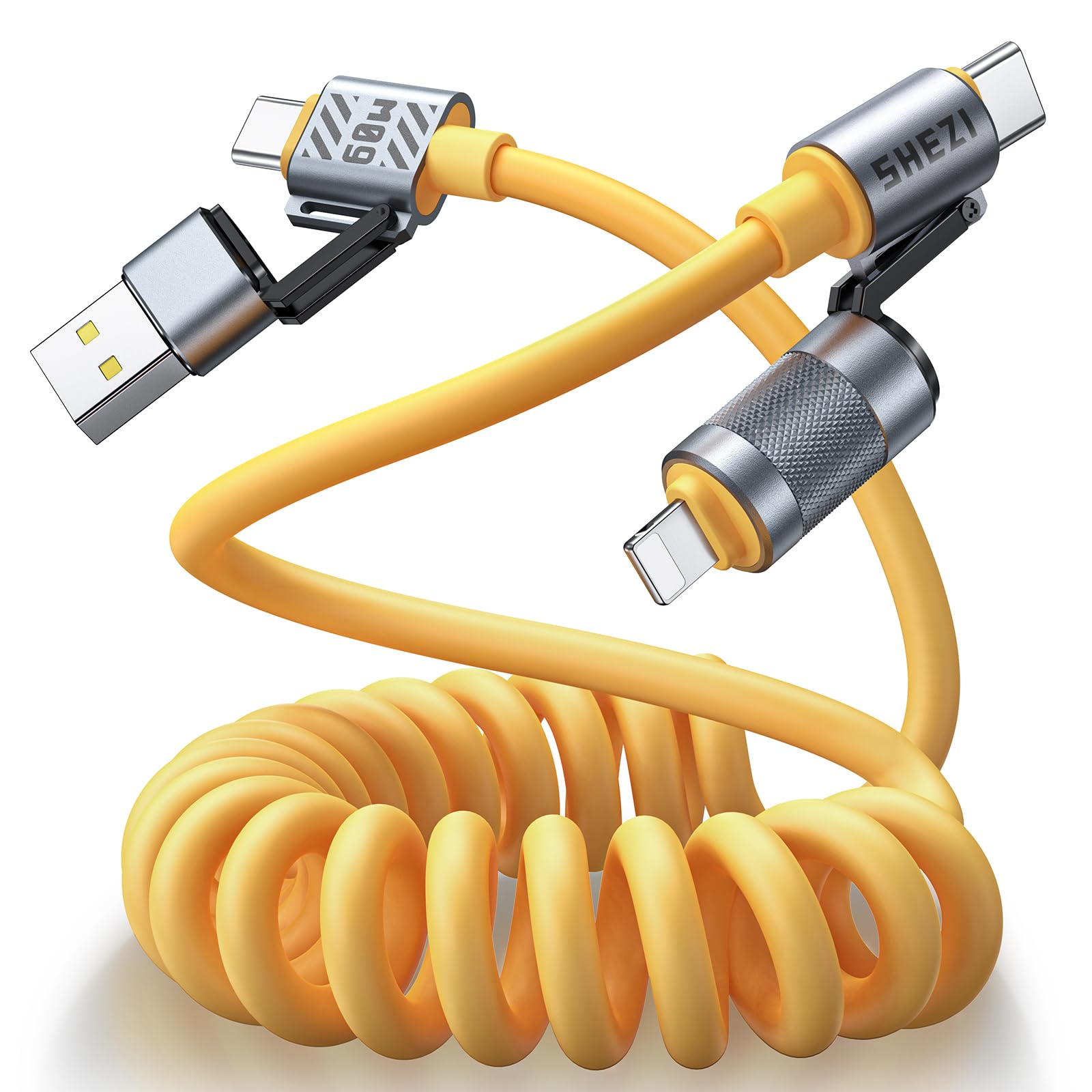 Jixivor Usb C Cable Lightning Cable, Coiled 4 In 1 60W Usb C To Lightning Cable For Car, Iphone Charger Fast Charging & Data Syn