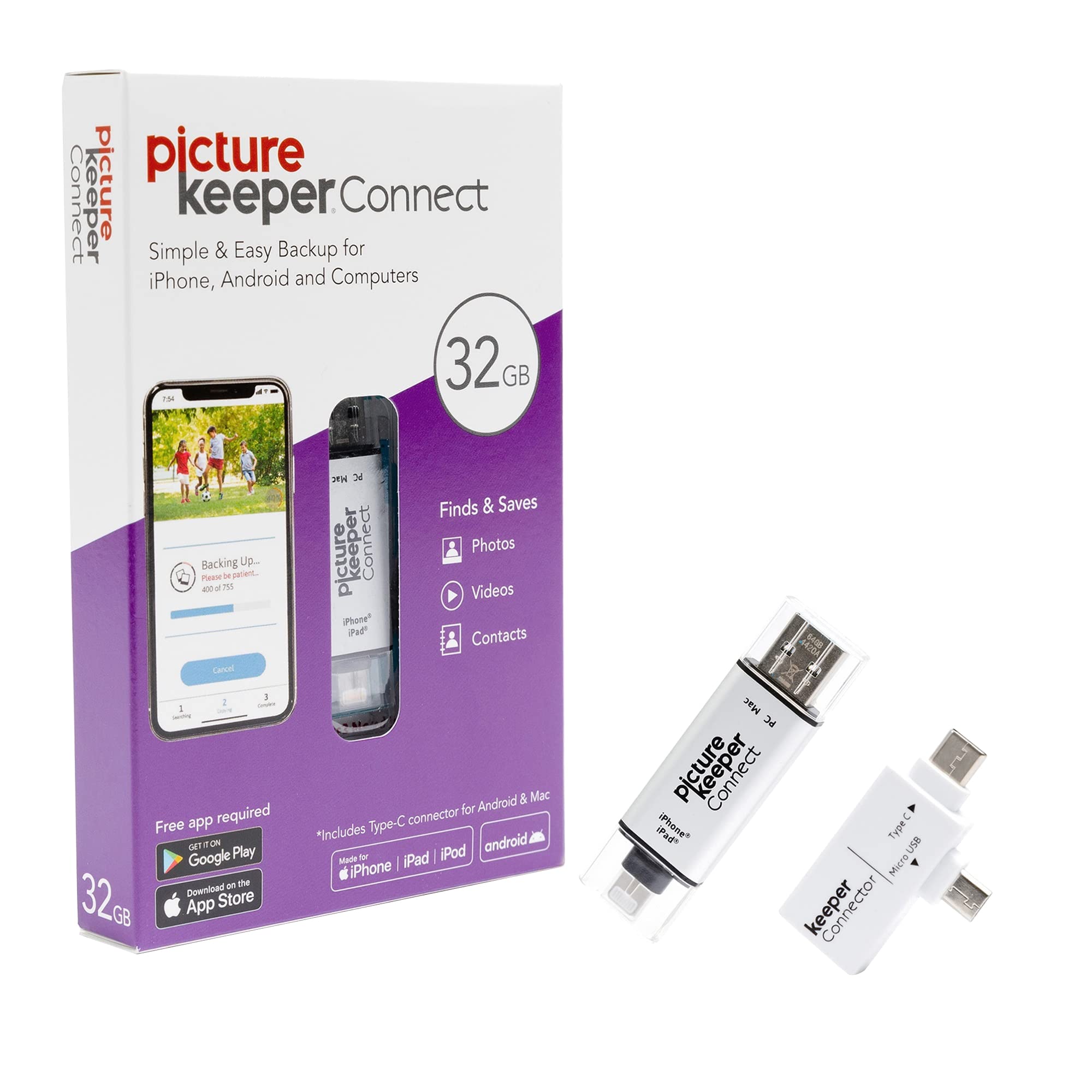 Picture Keeper Connect Photo & Video Usb Flash Drive For Apple, Android, & Pc Devices, 32Gb Thumb Drive