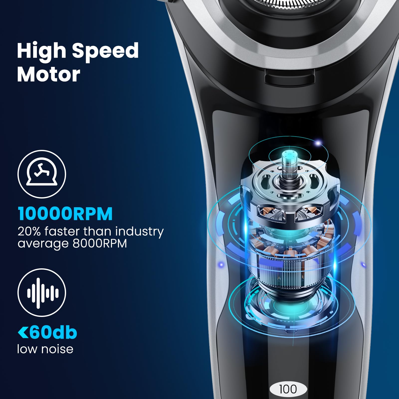 Waterproof Mens Electric Shaver With Travel Case, Powerful & Quiet, Type C Fast Charge (60Min Charge, 120Min Use), Precision Tri