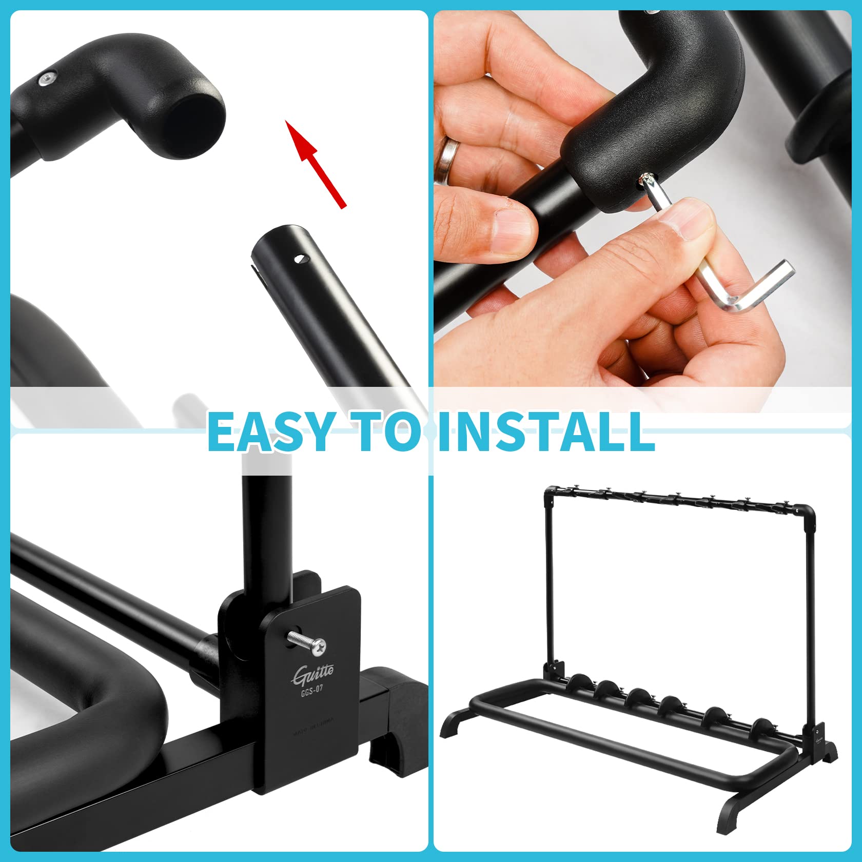 Guitto Multi Guitar Rack Stand Foldable Universal Display Rack Portable Guitar Holder For Band Stage Bass Acoustic Guitar  7 Hol