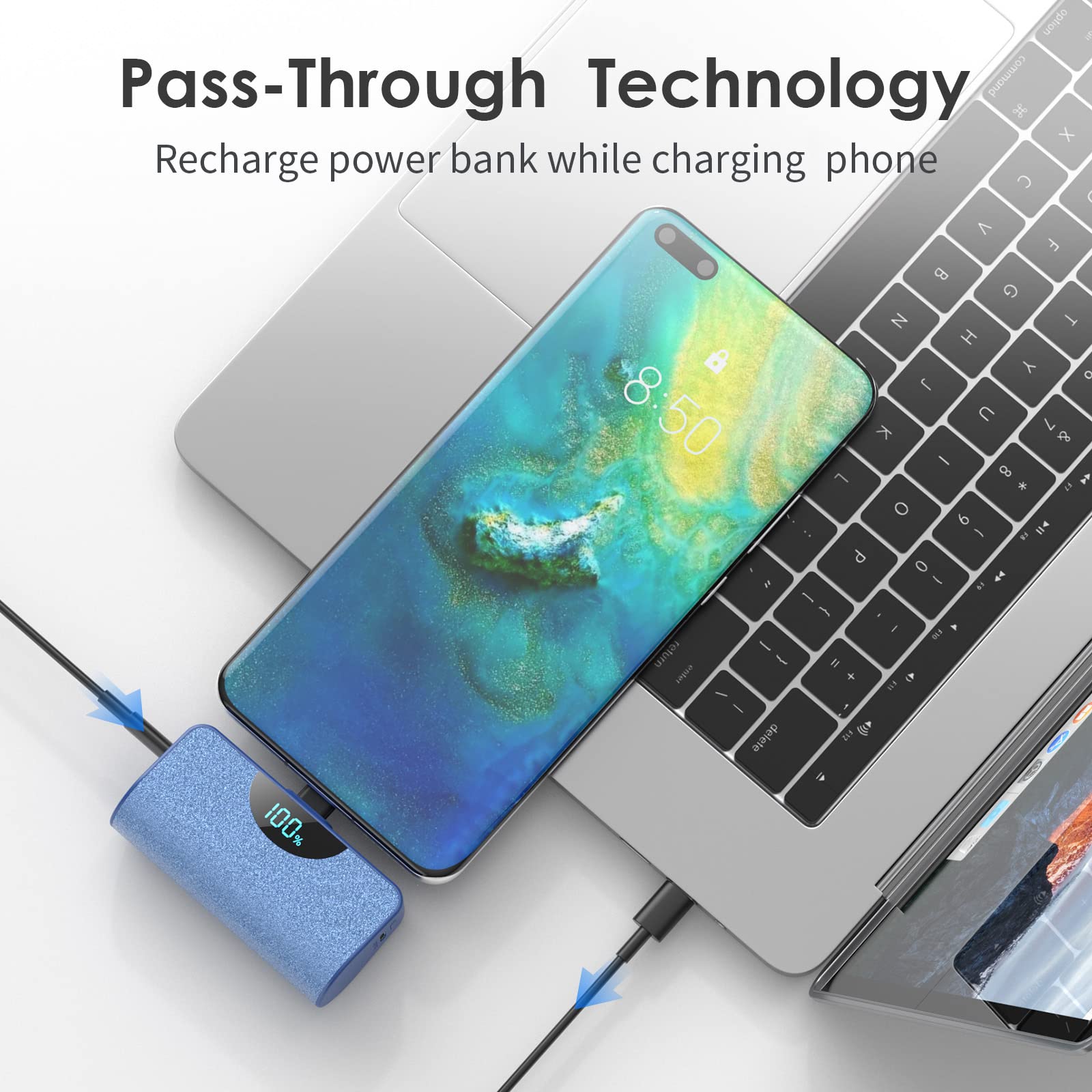 Usb C Portable Charger Power Bank 5200Mah,Ultra Compact Lcd Display Battery Pack Backup Charger Compatible With Iphone 15/15 Plu